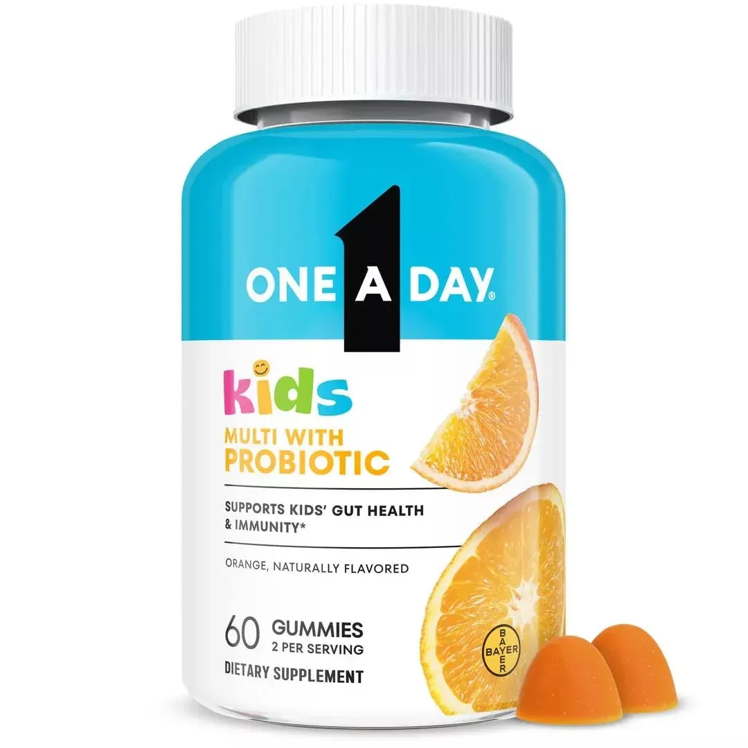 Bayer One A Day Kids Multivitamin Gummy with Probiotics, 60 Piece, 3 Per Pack, 8 Packs Per Case