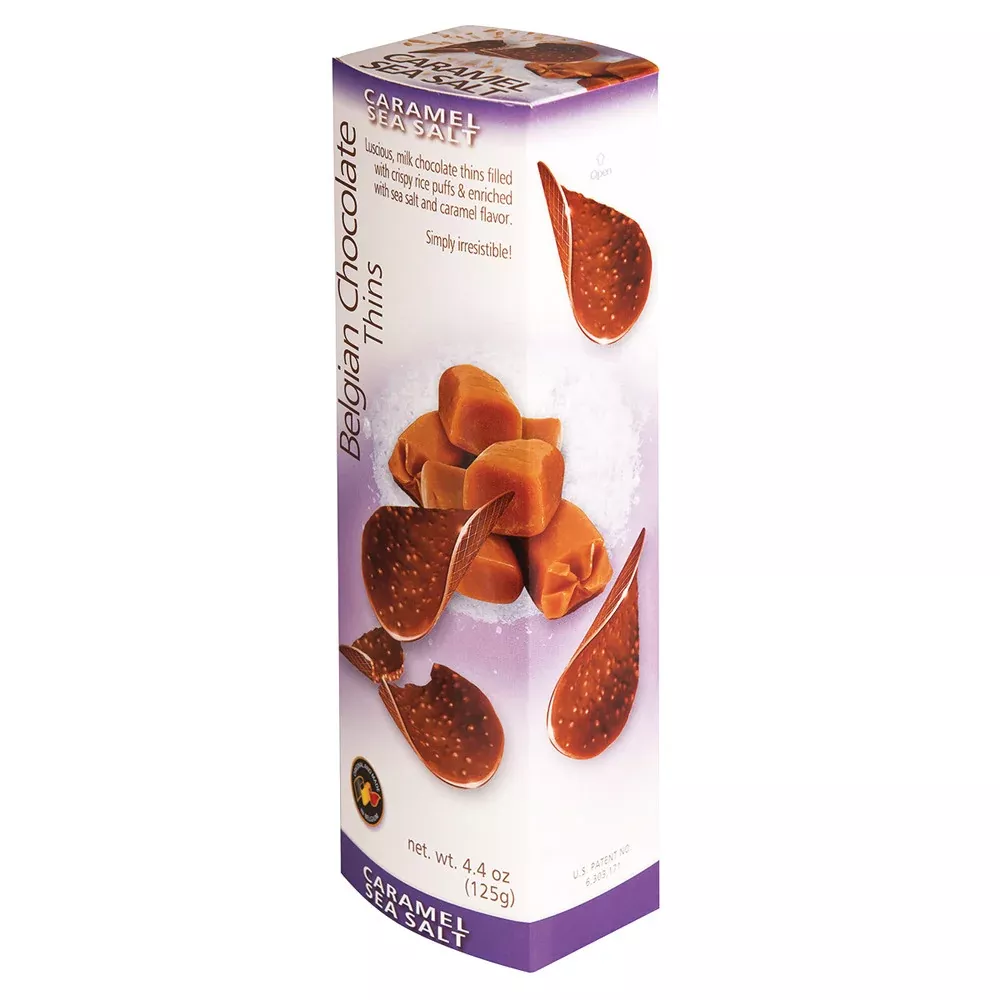 Belgian Chocolate Thins, Caramel Sea Salt, 4.4 oz | 125g