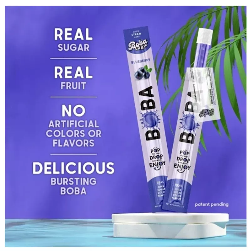 Boba Straw Blueberry Flavored Drinking Straws - 16ct
