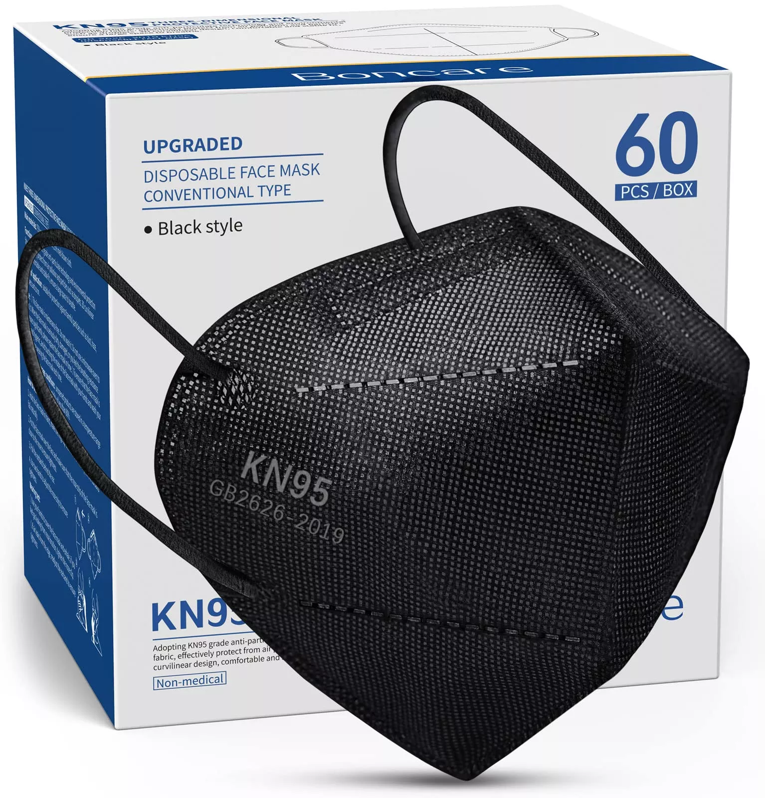 Boncare Kn95 Face Masks, Black Kn95 Masks 60 Pack, 5-Layer Face Masks