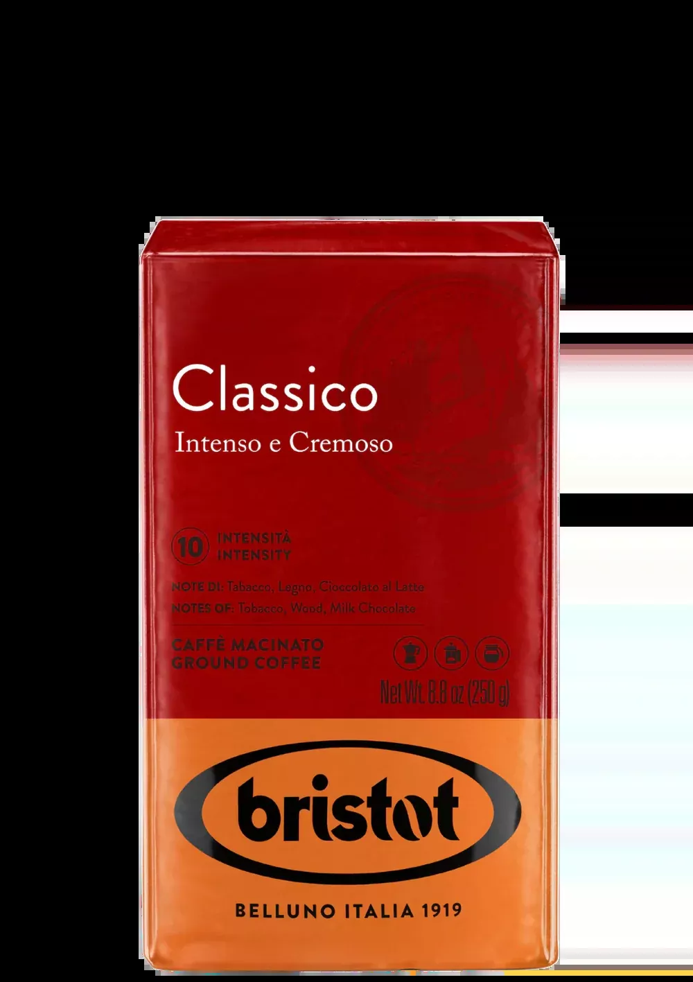 Bristot Classico Intense & Cramy, Ground Coffee, 10 Intensity, Medium Roast