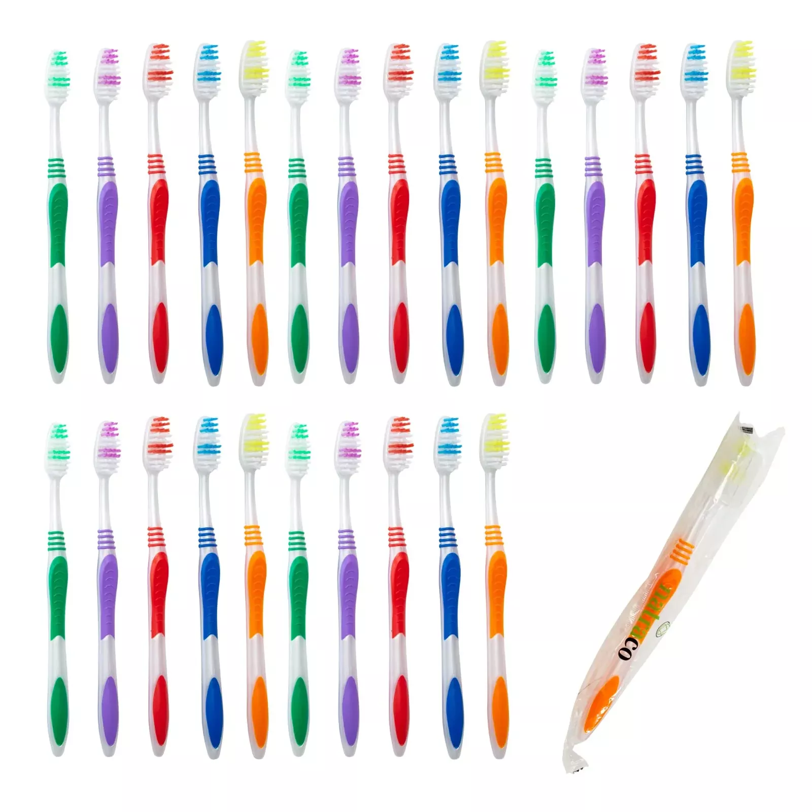 Bulk Toothbrush Pack With Covers | Premium Quality Individually Wrapped Colorful Tooth Brushes Are Perfect For Travel, Giveaways