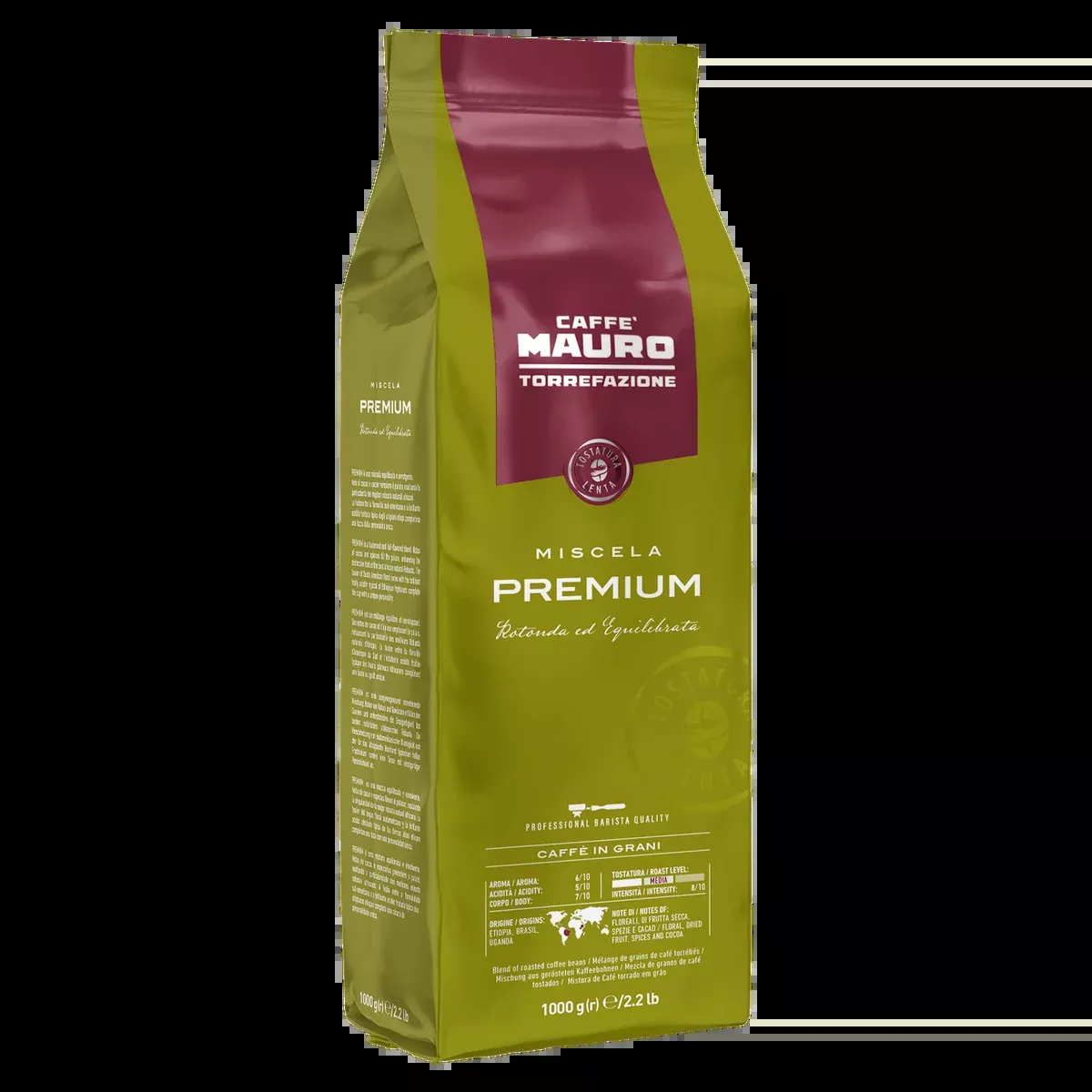 Caffe Mauro Premium Coffee Beans, Medium Roast 8/10 Intensity, 2.2 lb | 1000g