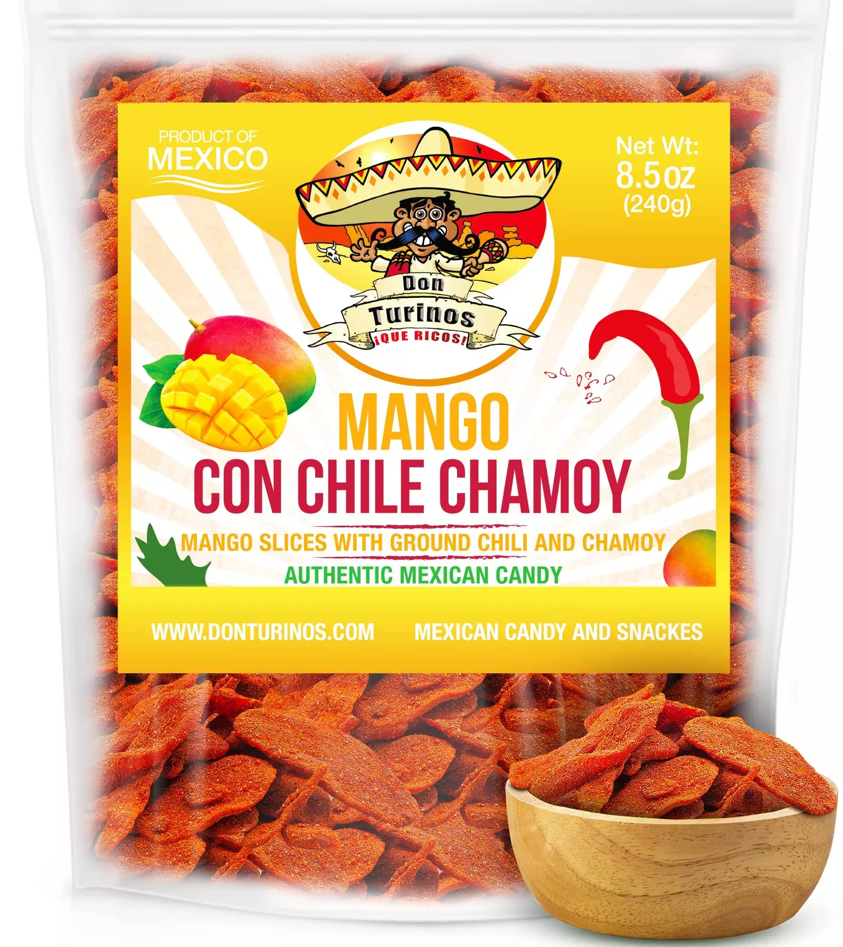 Chili Chamoy Mango Slices, 8.5 Oz. Bag Of Authentic Mexican Dry Fruit Candy, Sweet And Spicy Flavor, Fresh And Natural Dulce Mex