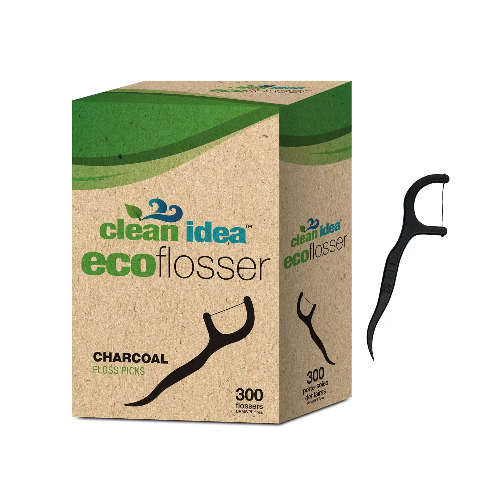 Clean Idea Ecoflosser 300 Picks - Charcoal Dental Floss Picks For Teet