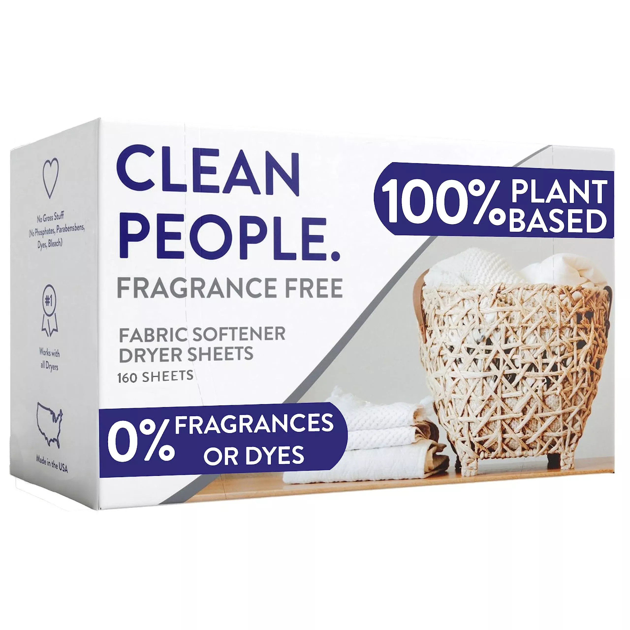 The Clean People Fabric Softener Sheets, Unscented Dryer Sheets, Vegan