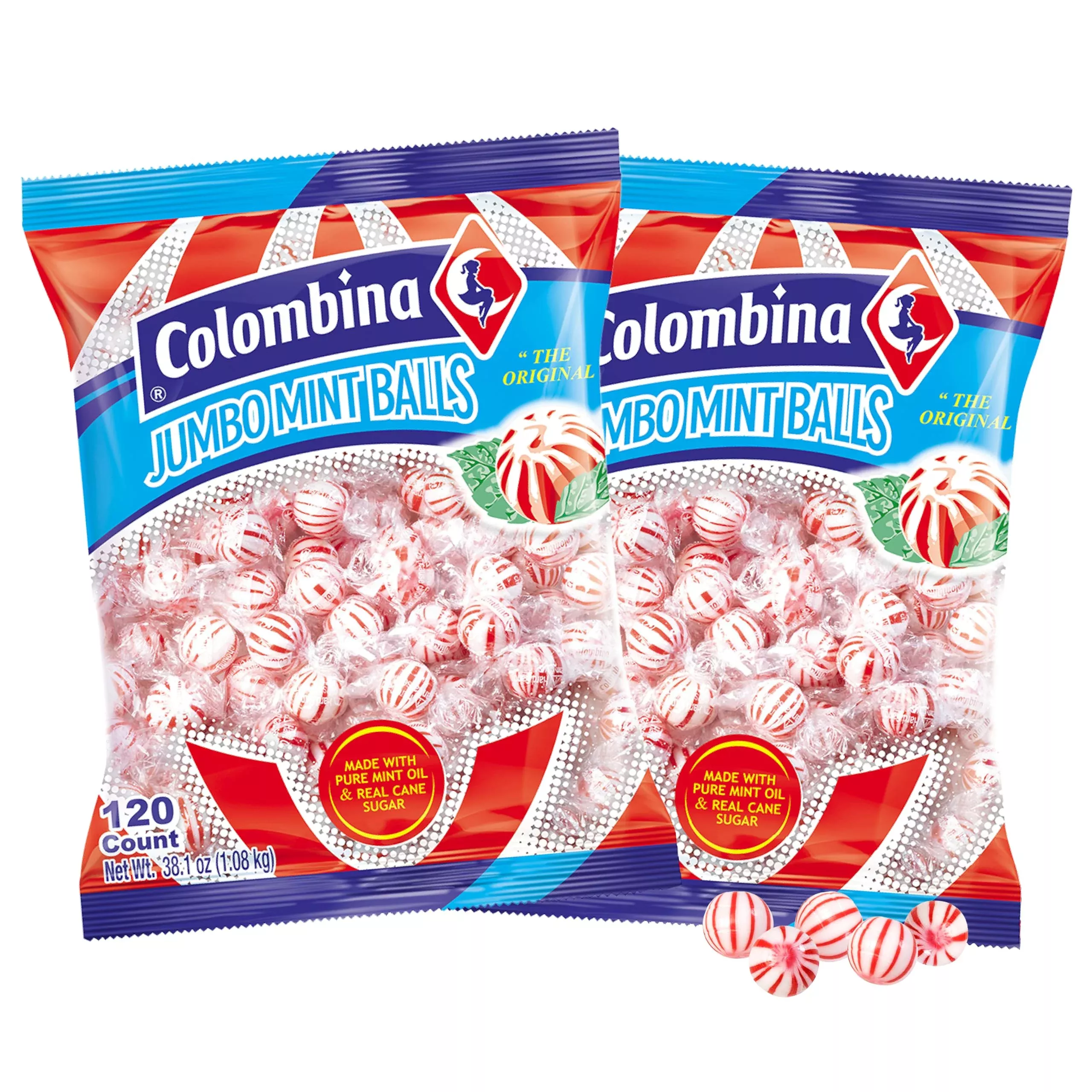 Colombina Jumbo Peppermint Balls, Individually Wrapped Red & White Hard Candy Delights, 2 Pack (240 Count)