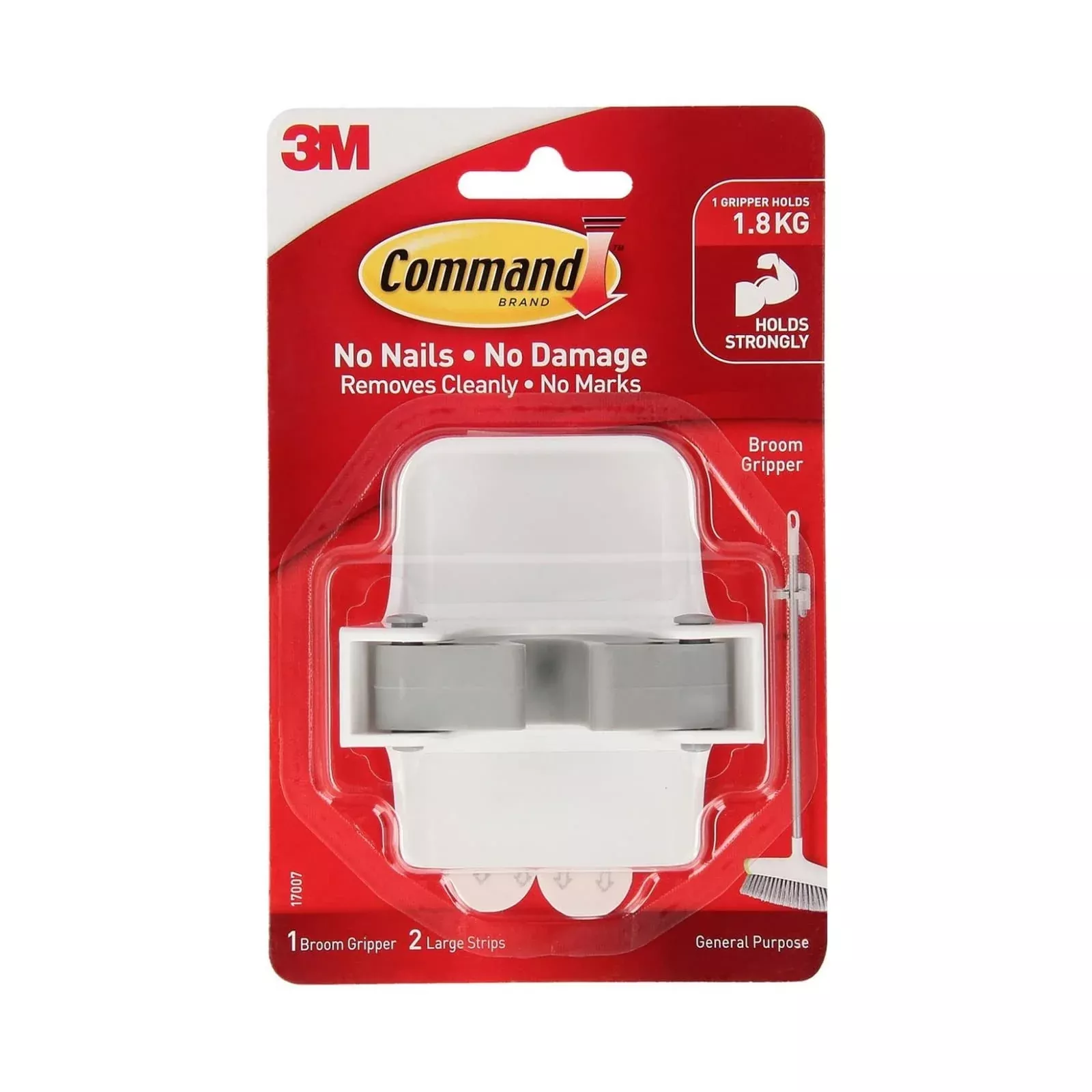 Command Broom And Mop Grippers Wall Hook, Damage Free Hanging Wall Mount Broom And Mop Holder, No Tools Household Cleaning Organ
