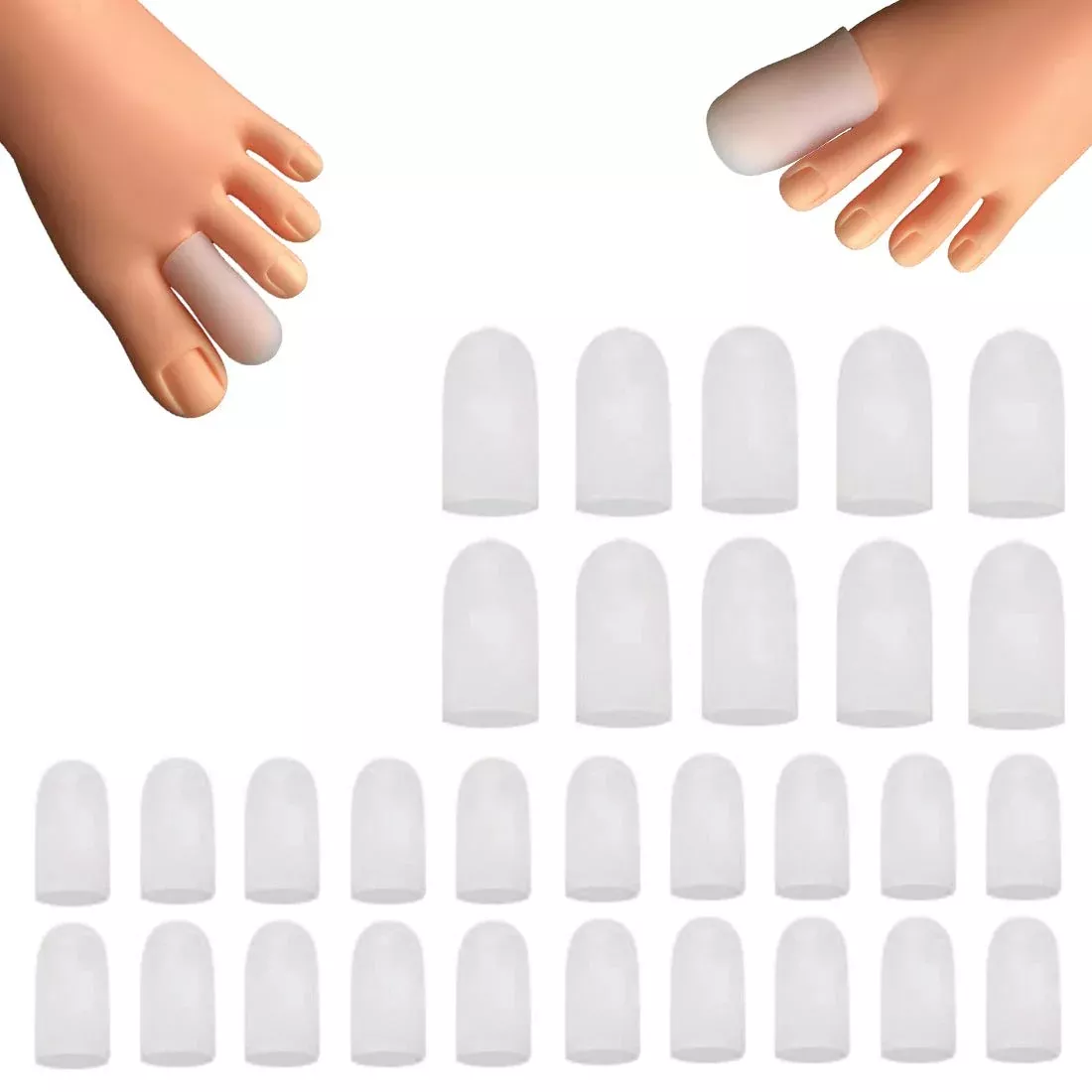 Conpru 30 Pieces Gel Toe Caps - Silicone Protector Covers for Rubbing,