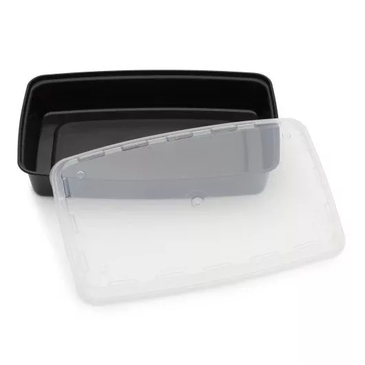 Cube Packaging Cubeware 48 Ounce Rectangular Black Container with Clear Lid