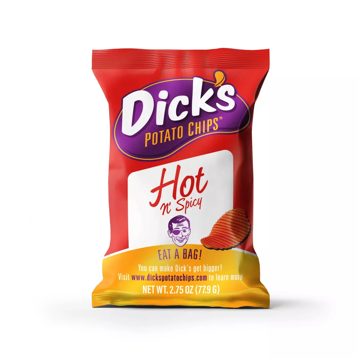 Dick's Ripple Potato Chips, Hot & Spicy — 2.75 oz Bags, Case of 16