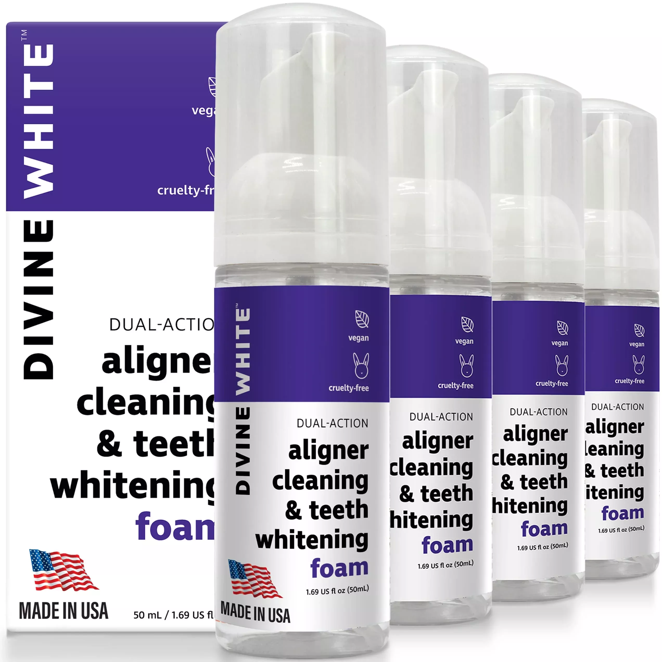 DIVINE WHITE Foam Toothpaste 4-Pack - Dual-Action Stain Remover & Teet