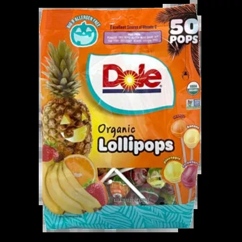 Dole Organic Lollipops Assorted Flavors 50 count 10.22 oz. Bag