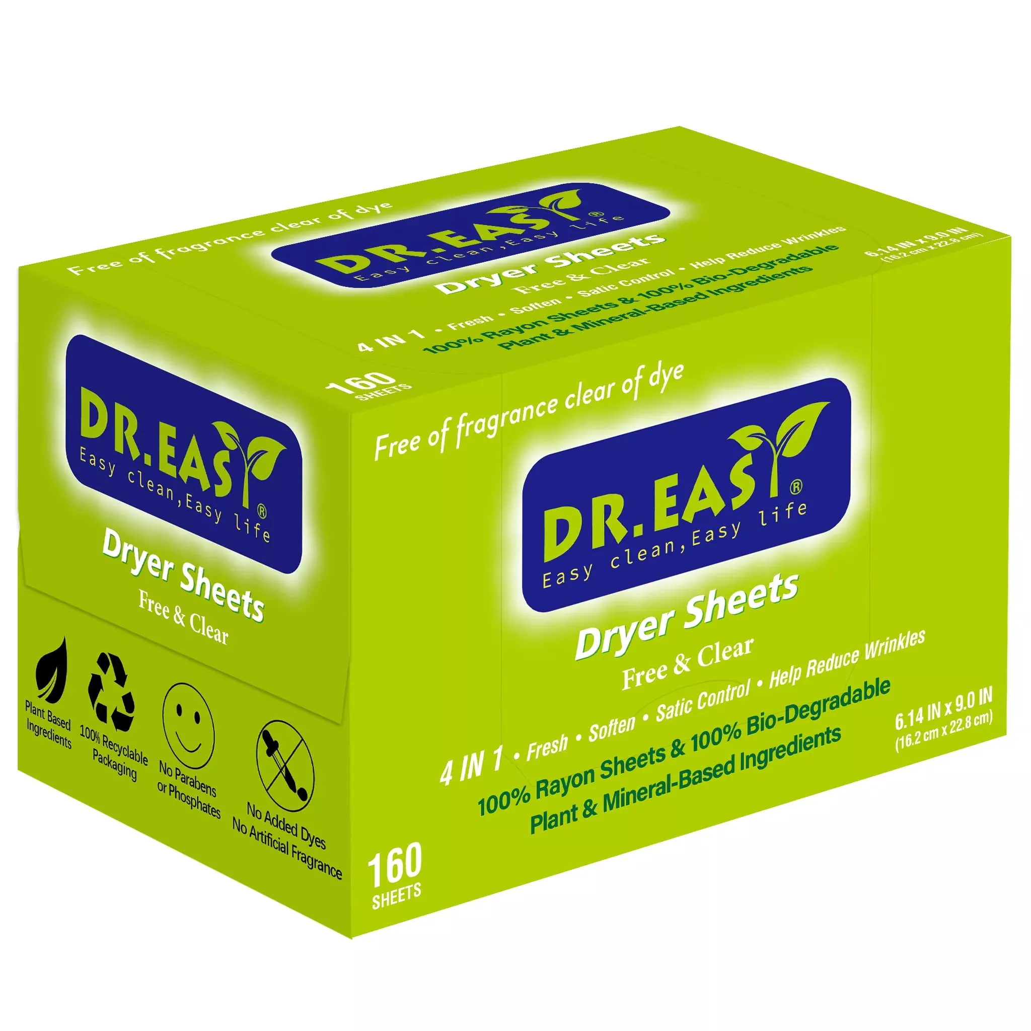 Dr.Easy Dryer Sheets Free & Clear Plant Based All Ingredients For Sens