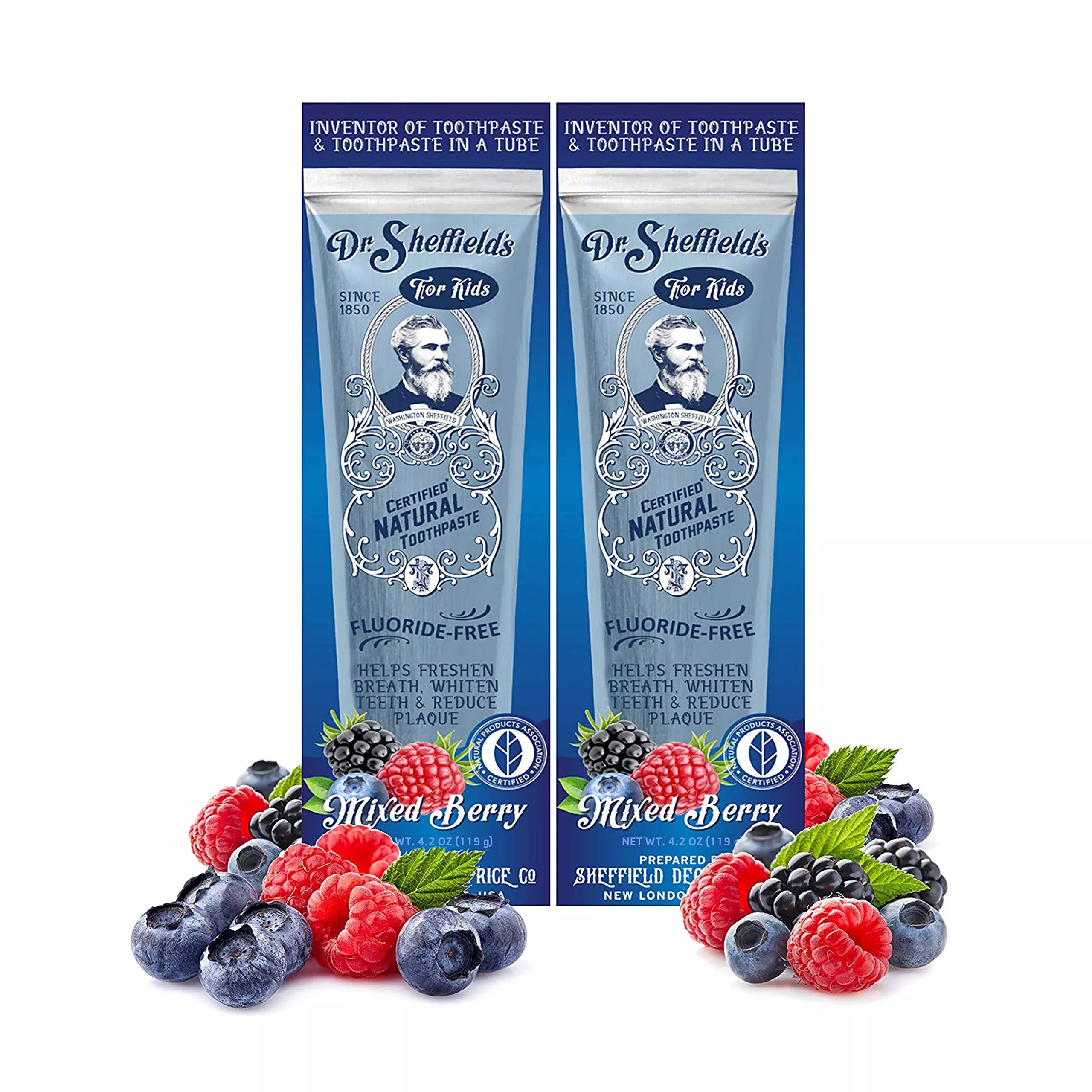 Dr. Sheffield's Natural Toothpaste (Mixed Berry) - Fluoride-Free, 2-Pa