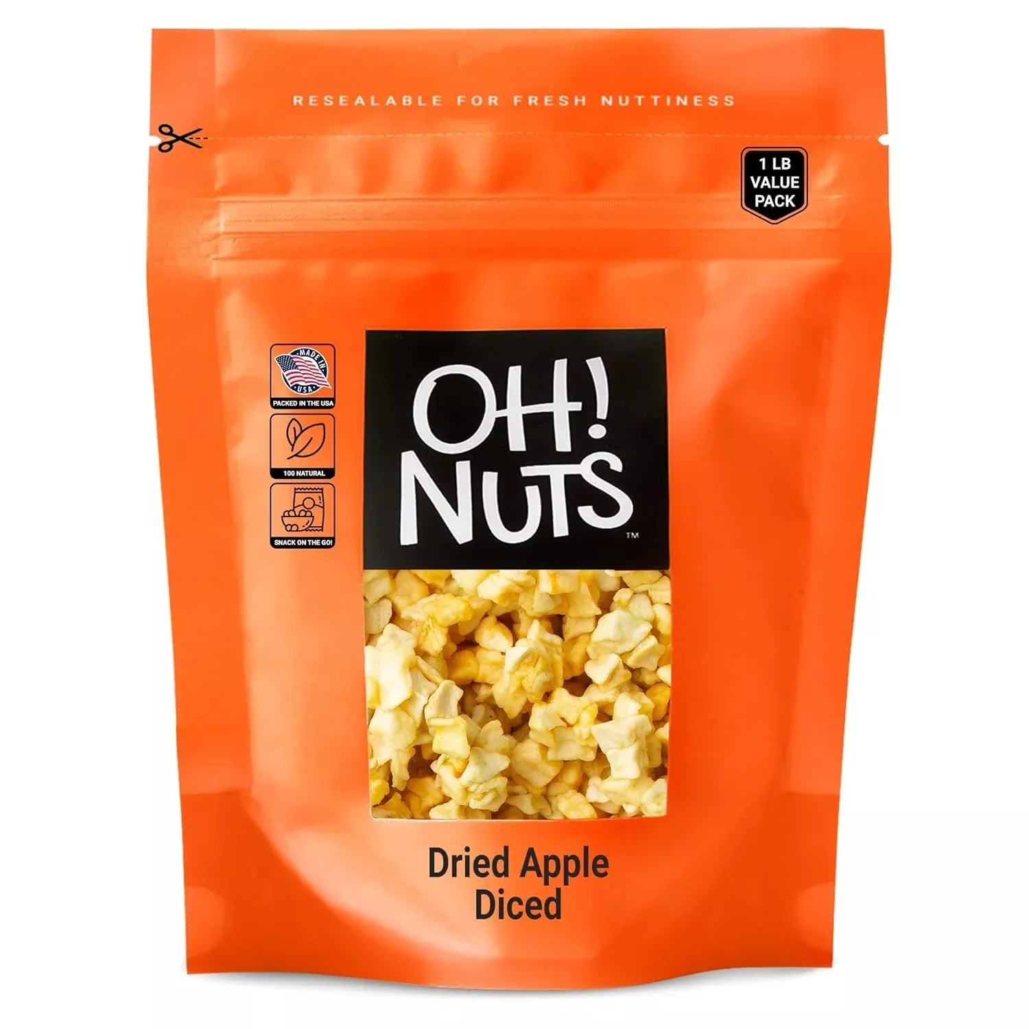 Dried Apple | 1 Lb - Dried Fruit Diced | No Added Sugar | Dehydrated Fruit Bites | Packed In New York Zip-Seal Bag For Exceptional Freshness By Oh Nuts