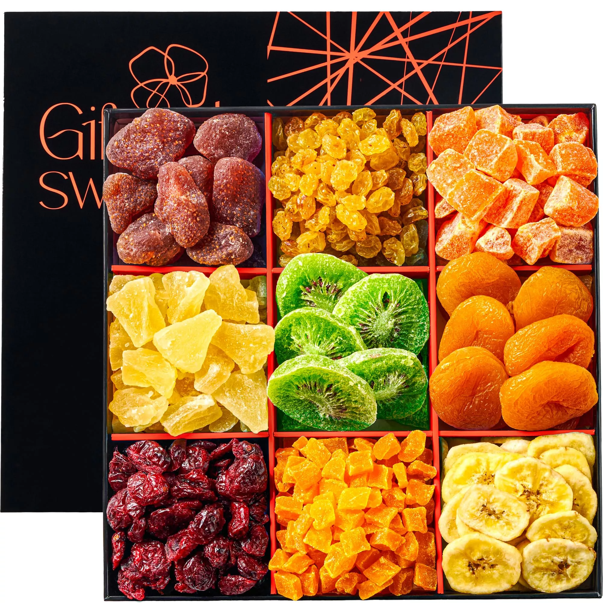 Dried Fruit Gift Basket - 9 Sectional - Tropical Fruit Arrangment, Gourmet Gift Basket - Healthy Gourmet Snack Box - For Men/Wom