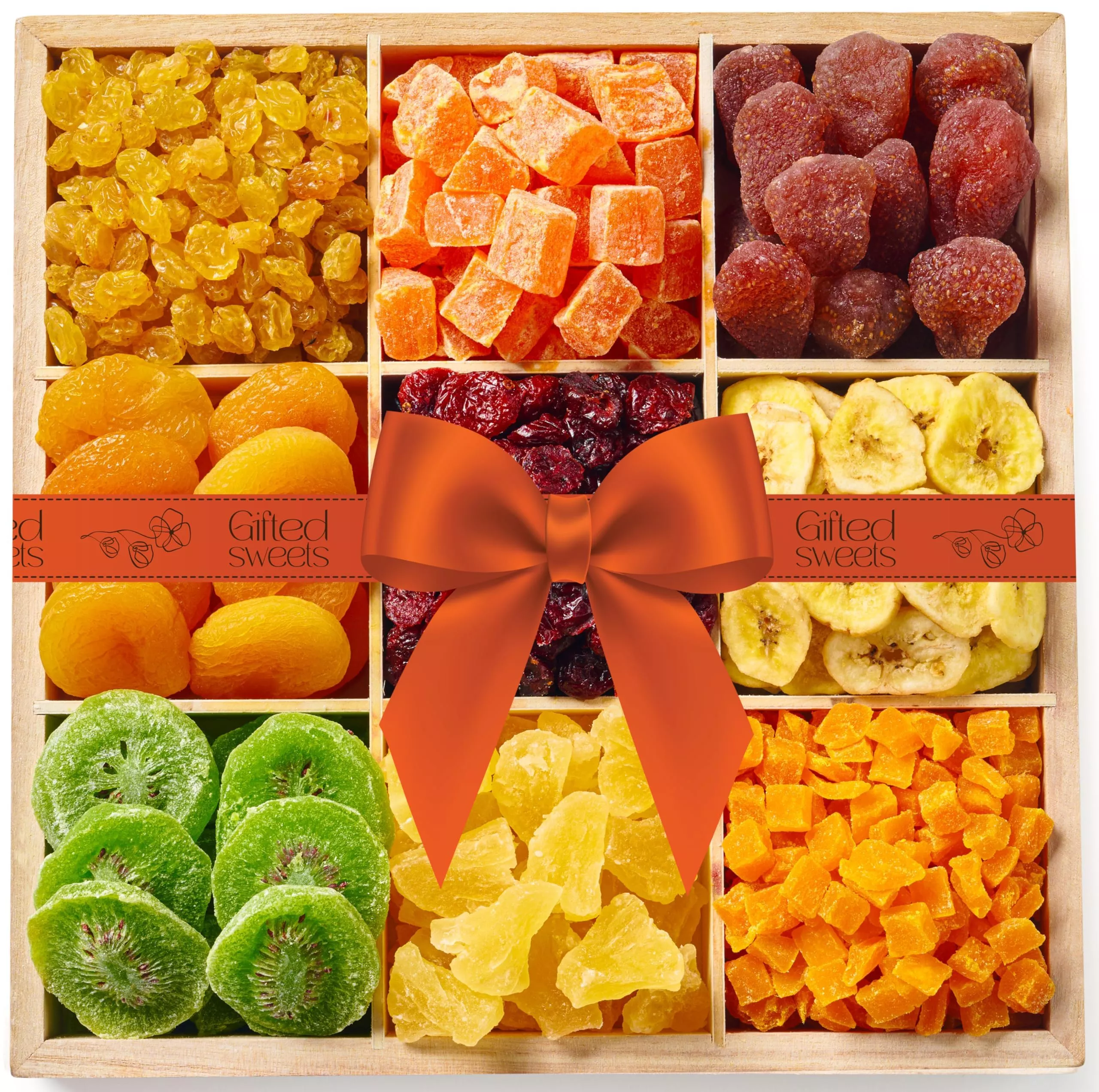 Dried Fruit Gift Basket - Extra Large - 9 Varieties Of Sweets In Reusable Wooden Crate - Premium Fruit Gift Basket - All Natural