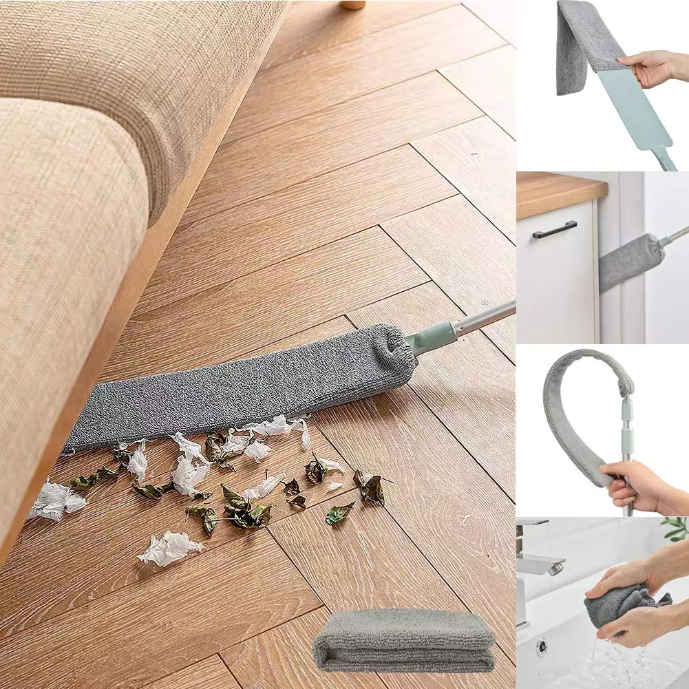 Dust Brush Under Appliance Microfiber Duster With Extension Pole (40 To 55 Inches) Bendable, Washable, Extendable Gap Dusters Fo