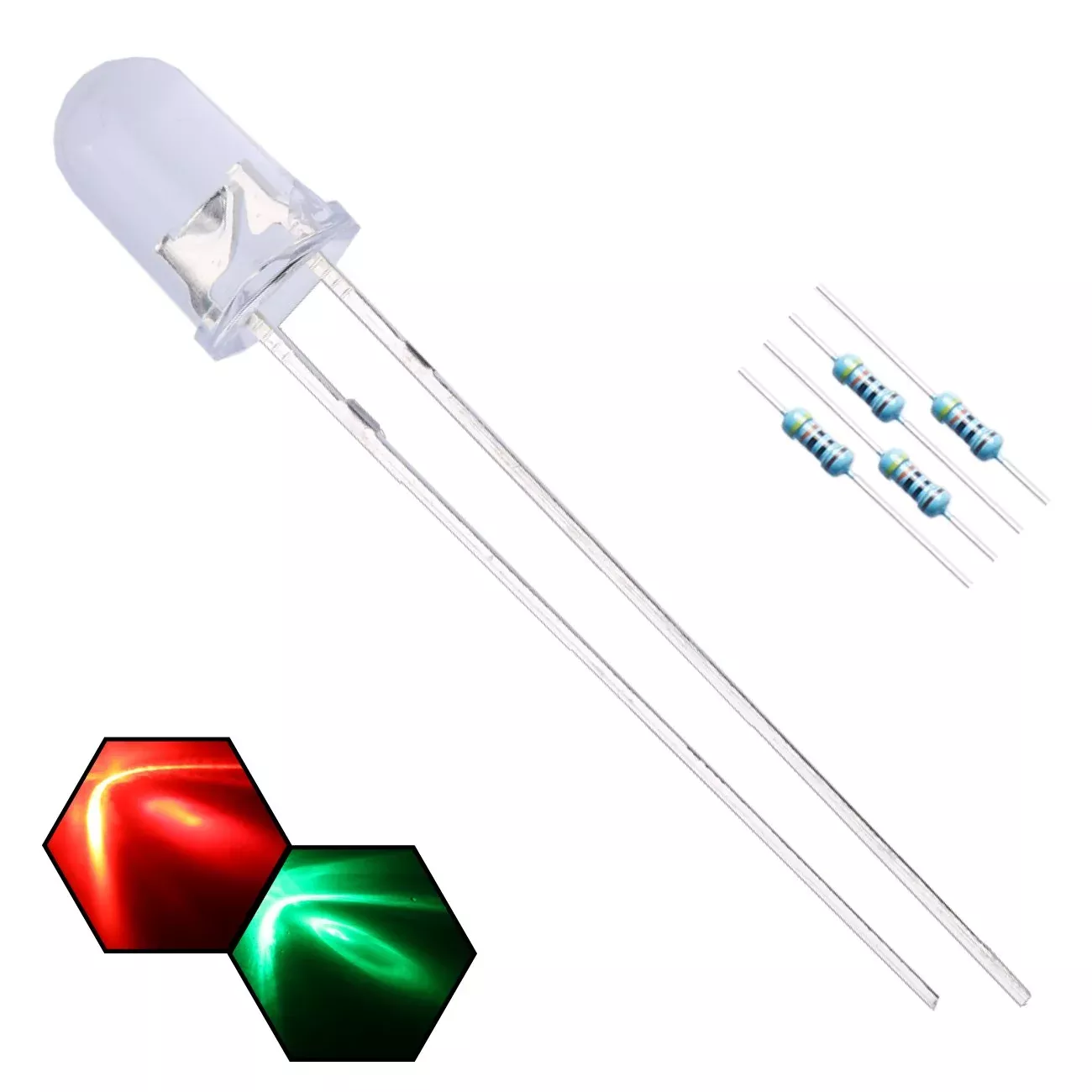 Edgelec 100Pcs 5Mm Red Green Blinking Led Diodes 15Hz Flashing (Bi-Color Flash Alternately) Clear Round Lens Dc 3V Blink Bulb L