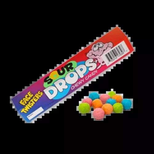 Face Twisters Sour Drops Chewy Candy 3.53 oz Tube