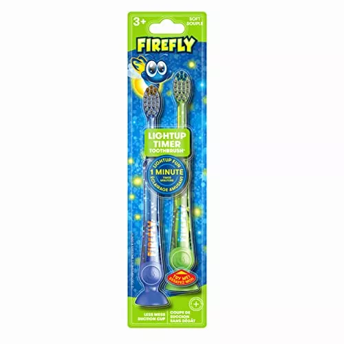 Firefly Light-Up Timer Kids Toothbrush With Suction Cup, Soft - 2 Coun