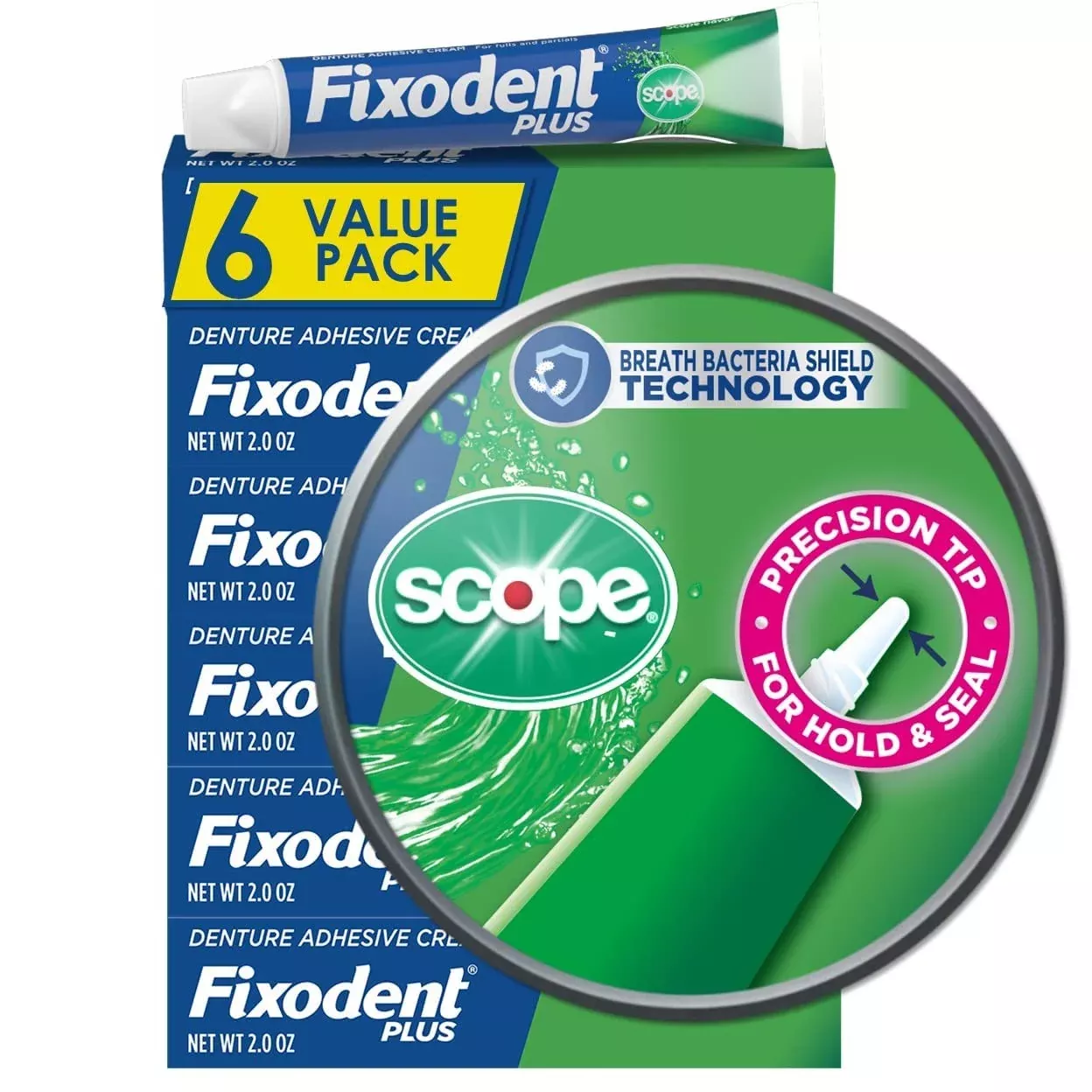 Fixodent Control Denture Adhesive Cream Plus Scope Flavor, 2 Oz (Pack