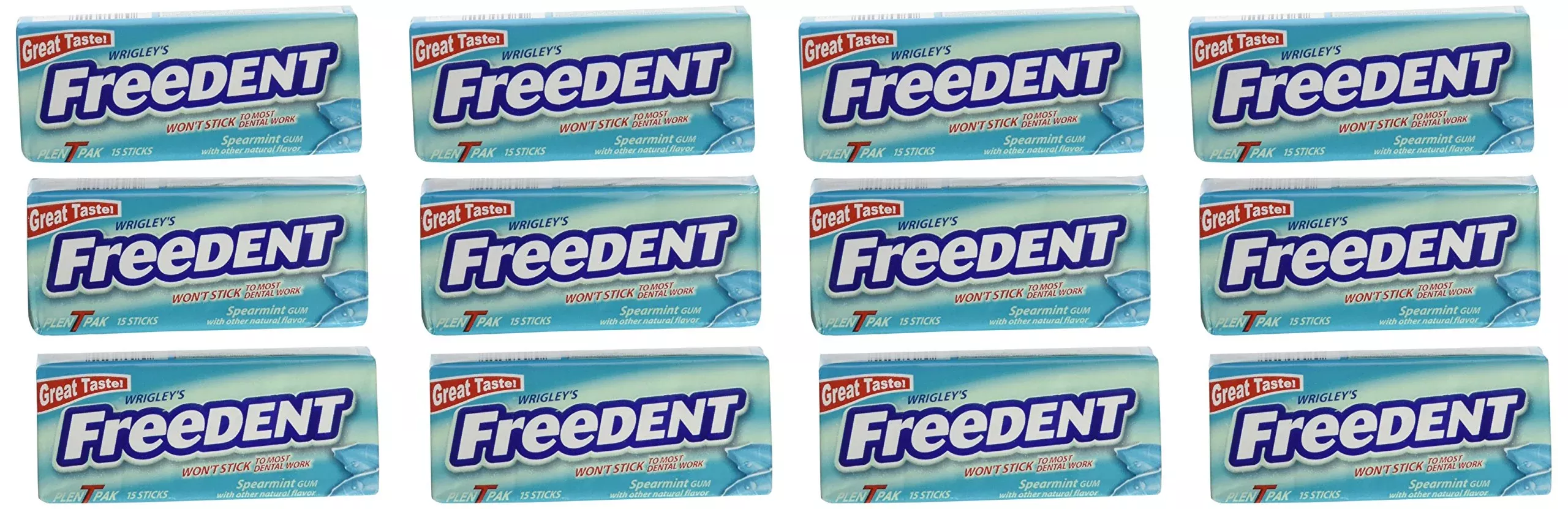Freedent Gum Spearmint 15 Sticks, 12 Pack, (180 Sticks Total)