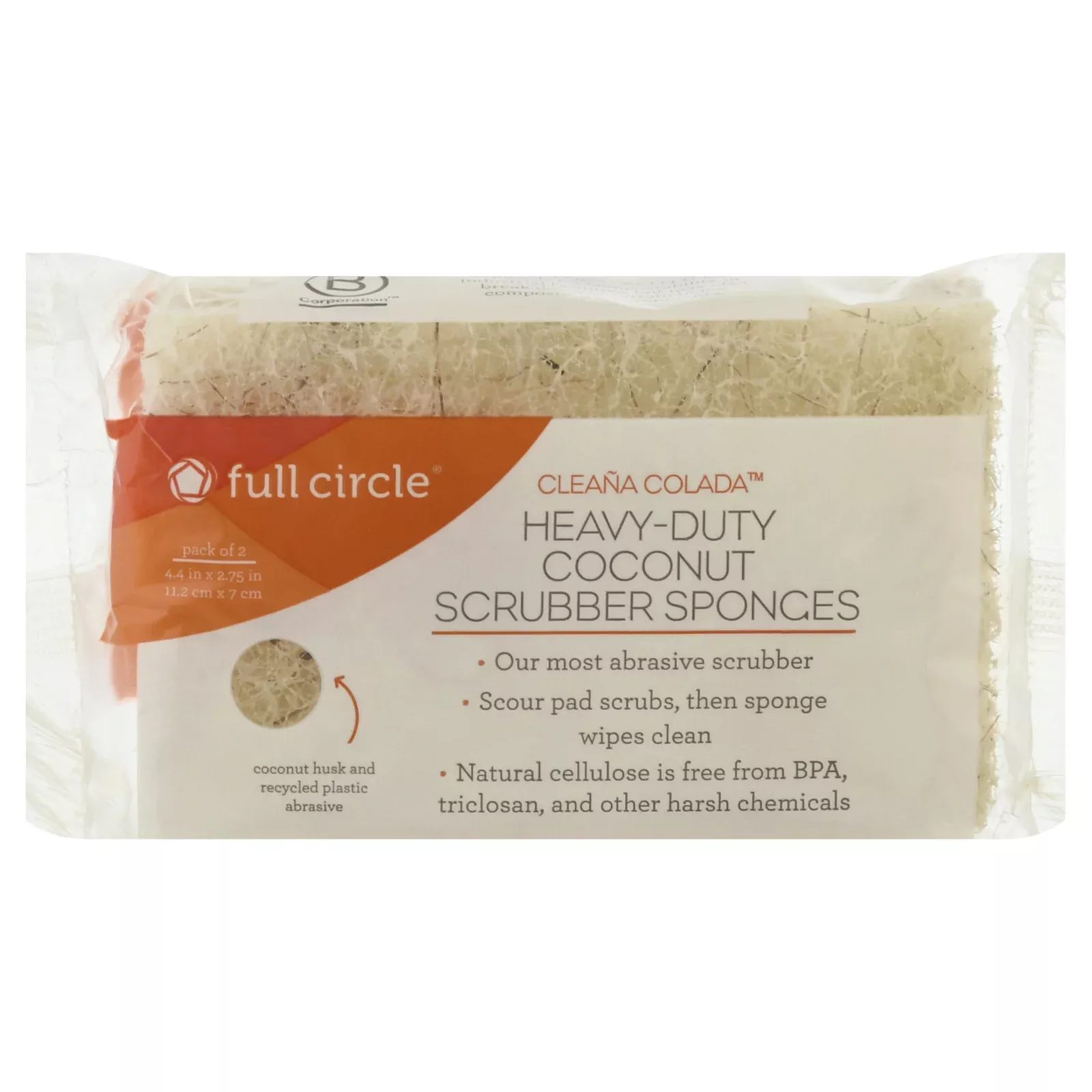 Full Circle Home - Scrubber Sponge Coconut 2pk - Case of 6-CT