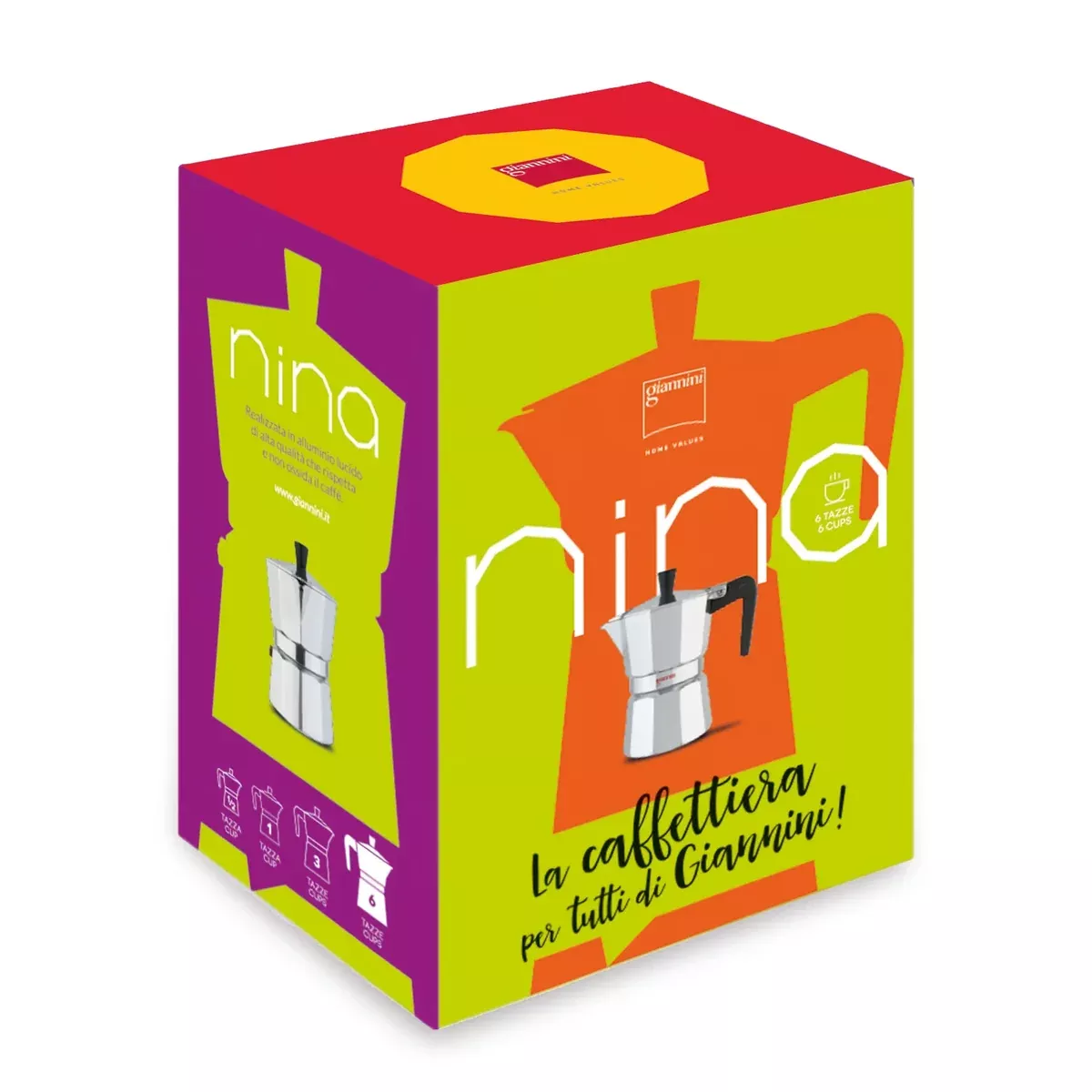 Giannini Nina, Aluminum Stove Top Espresso Coffee Maker, 6 Cup