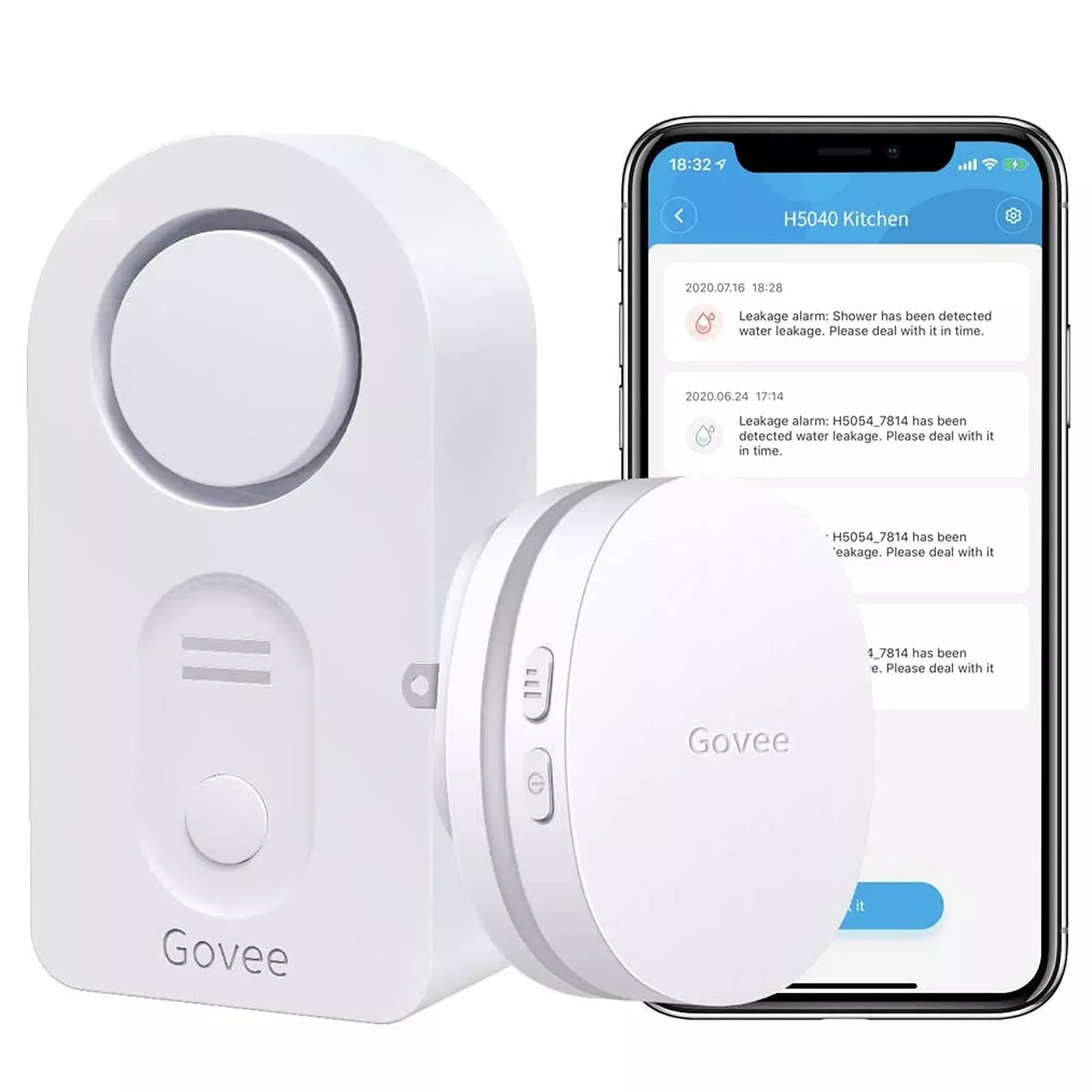 Govee Wifi Water Sensor, 100Db Adjustable Audio Alarm And Smart App Al