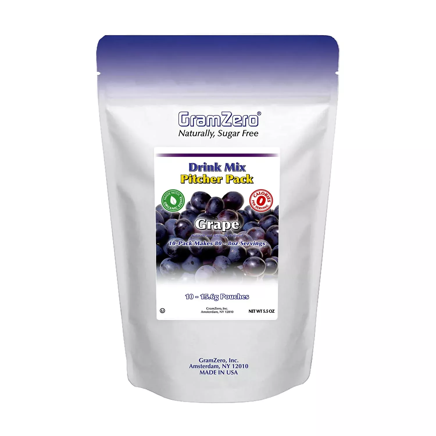 Gramzero Grape, Sugar Free Drink Mix, Pitcher Pack, Great For Nutrition Club Loaded Tea, Zero Calorie, Stevia Sweetened