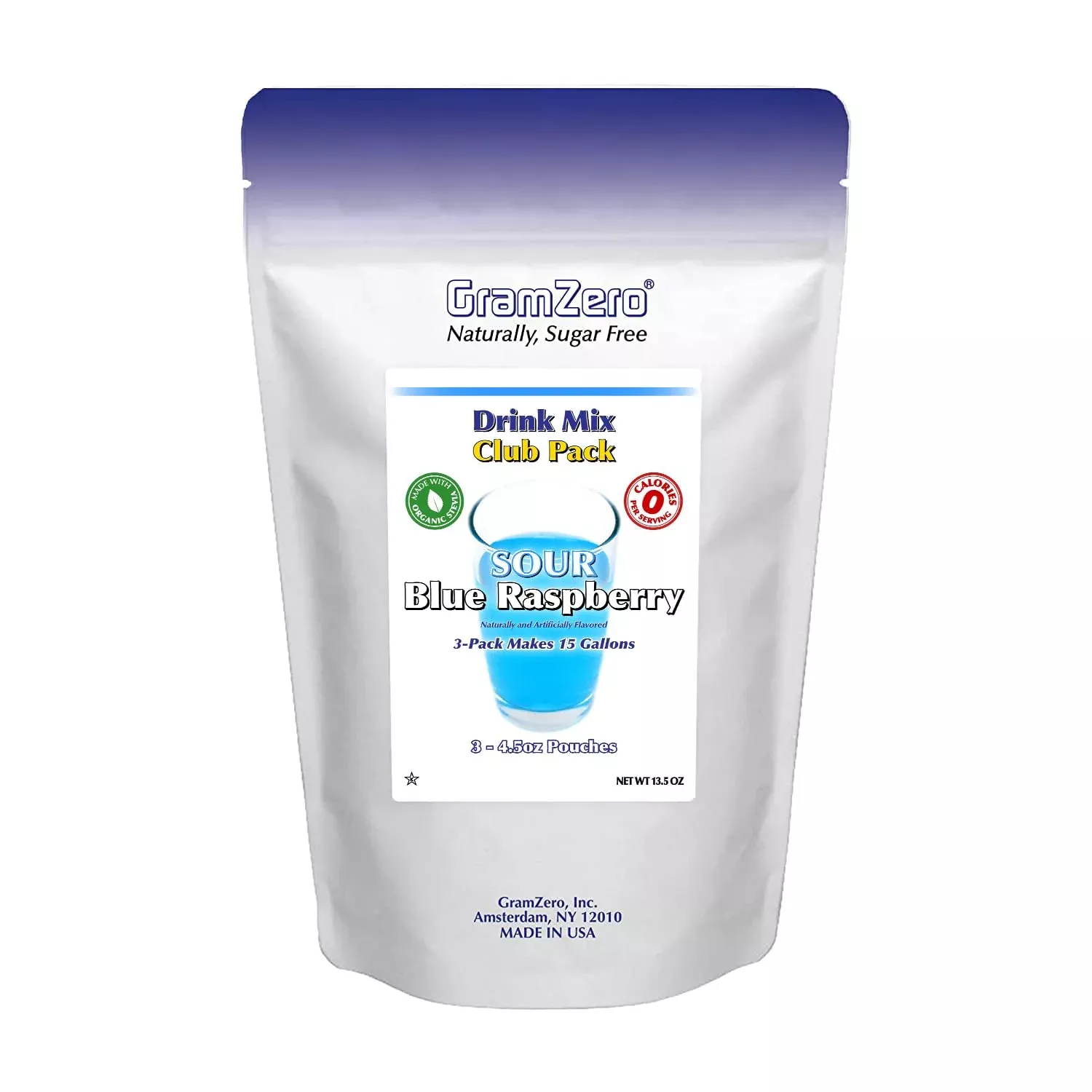 Gramzero Sour Blue Raspberry Zero Calorie Sugar Free Drink Mix, Great For Nutrition Club Loaded Tea, Stevia Sweetened