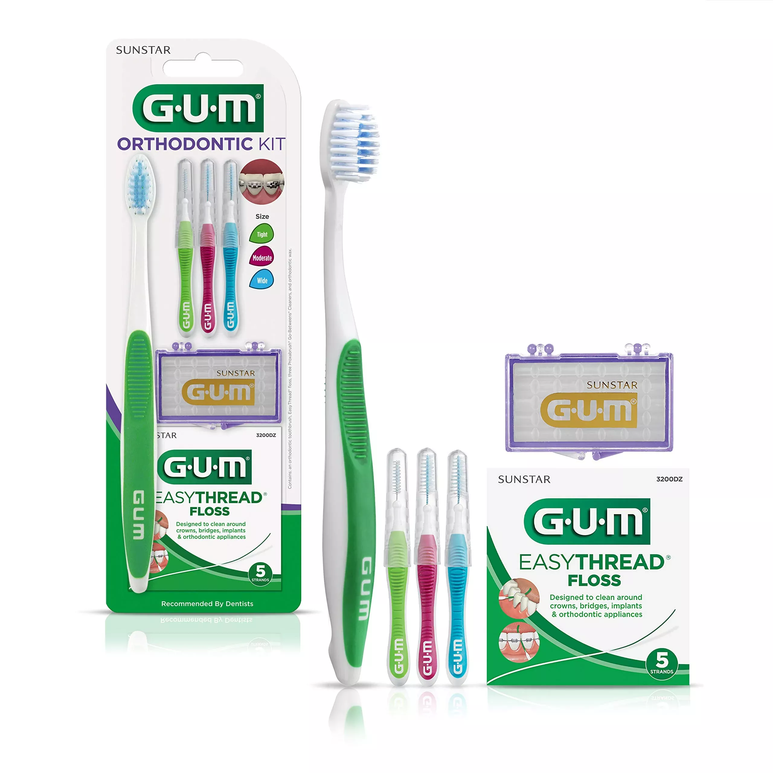 Gum Orthodontic Kit - Features Orthodontic Toothbrush, 3 Proxabrush Si