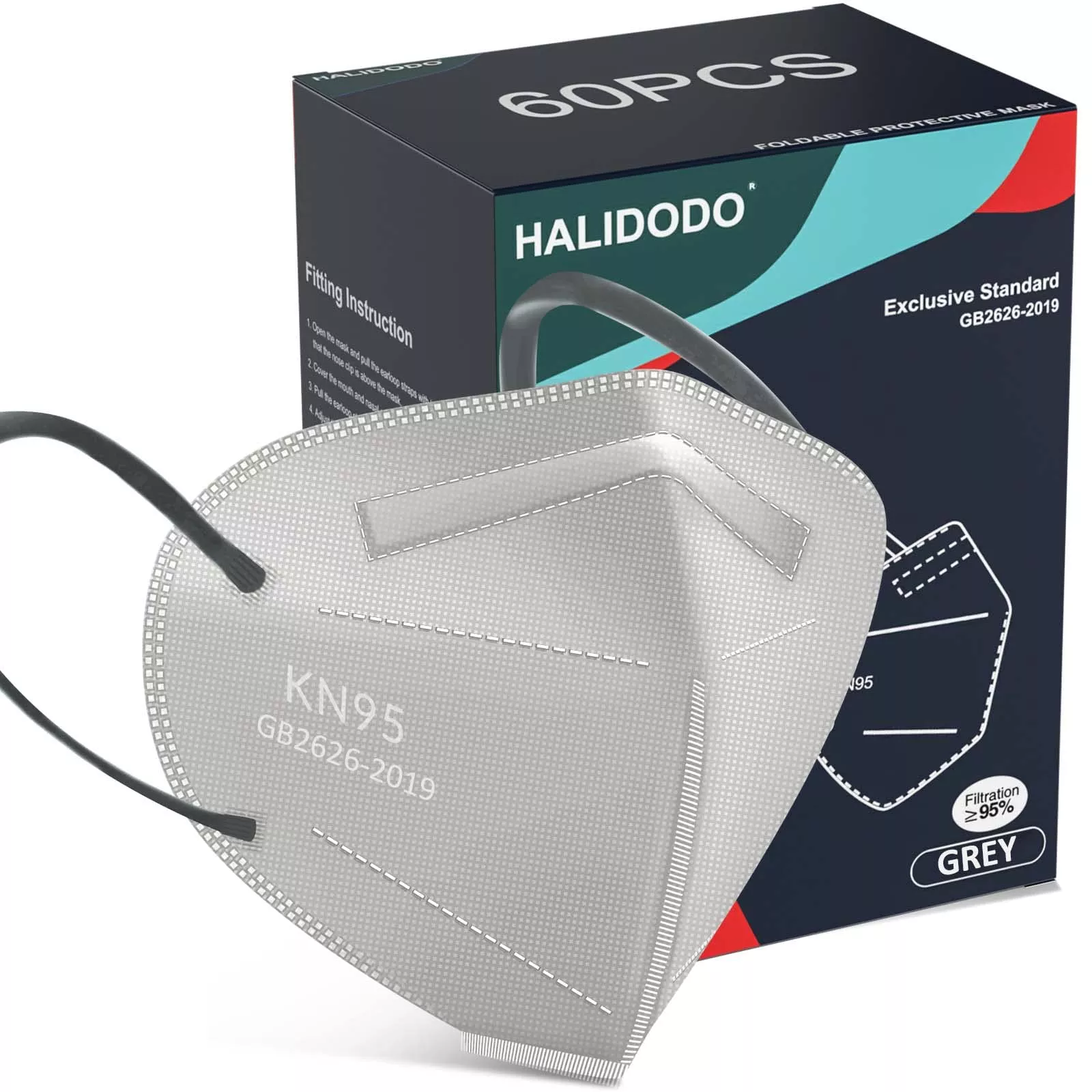 Halidodo Kn95 Face Mask, 5-Ply Breathable Comfortable Safety Mask (Gre