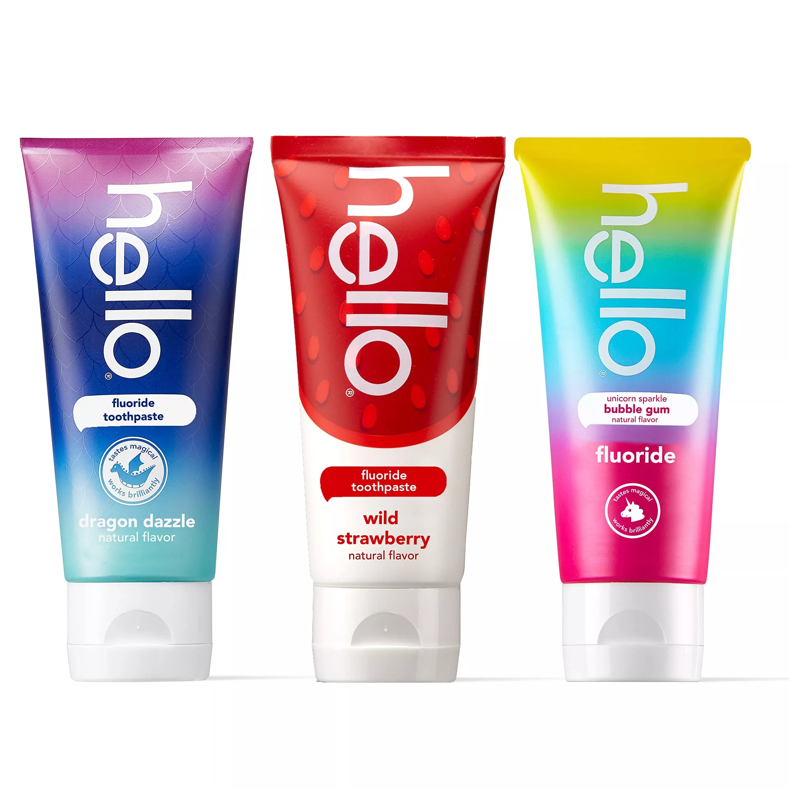 Hello Variety (Unicorn, Strawberry, Dragon) Fluoride Kids Toothpaste,