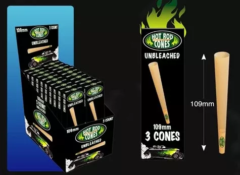 Hot Rod Cone Rolling Papers Unbleached - 109mm 3-Pack 20ct