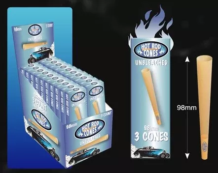 Hot Rod Cone Rolling Papers Unbleached - 98mm 3pk 20ct