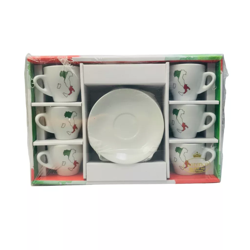 Italy Flag Boot Espresso Cups and Saucers, set of 6