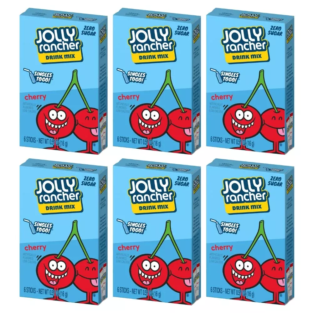 Jolly Rancher Singles To Go! Cherry, 6 Boxes With 6 Packets Each - 36 Total Servings