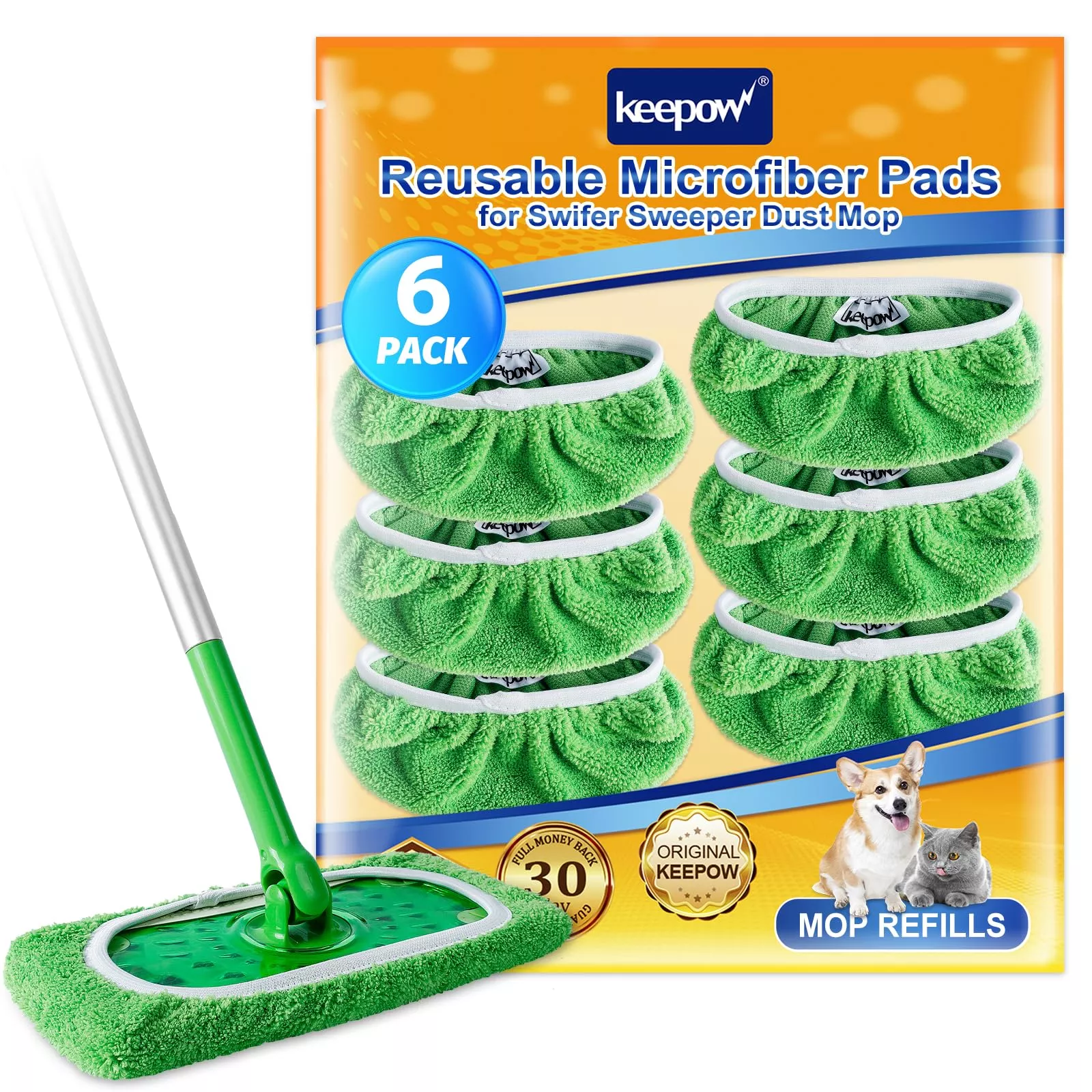 Keepow Reusable Wet Pads Refills Compatible With Swiffer Sweeper Mop,