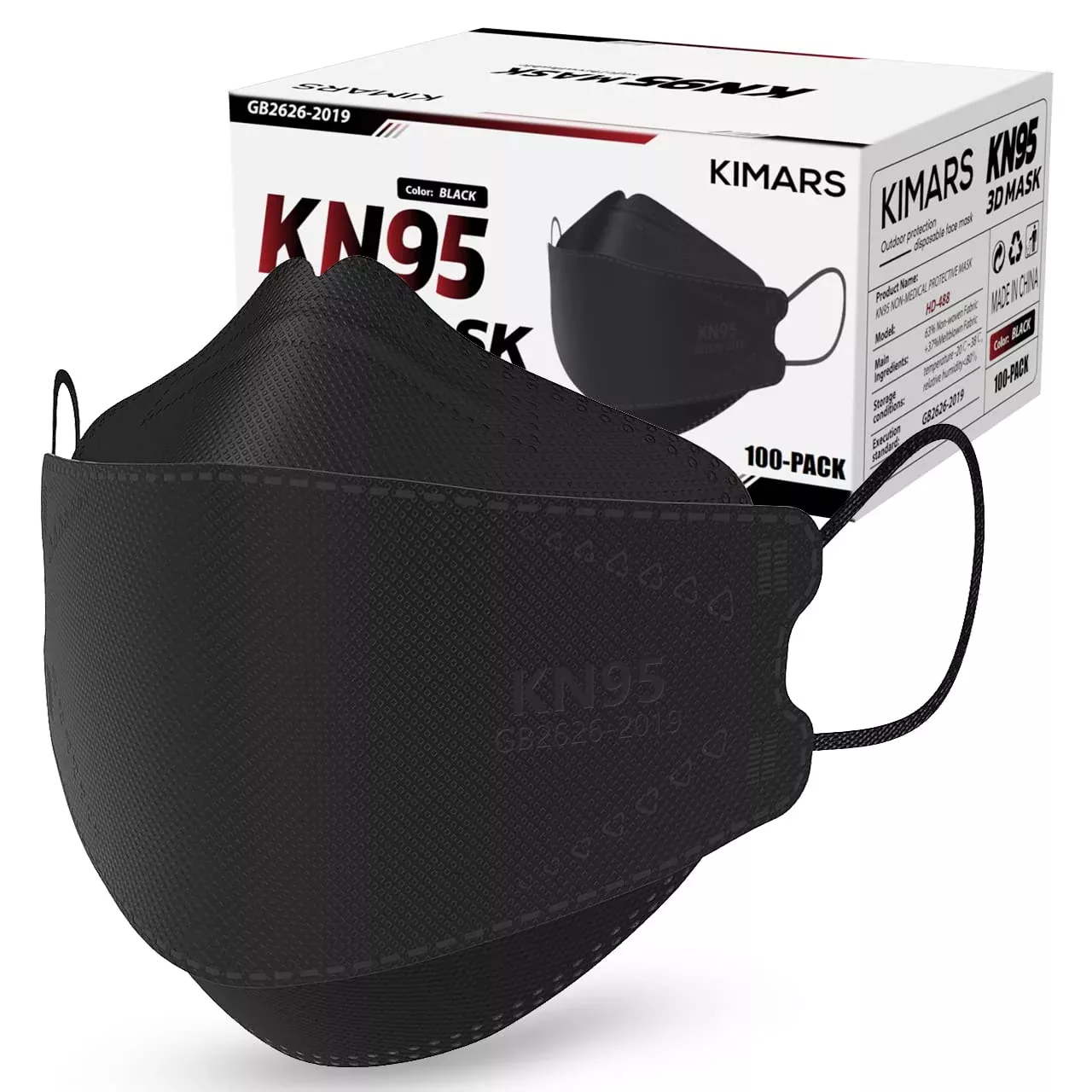 KIMARS KN95 Face Masks, 100 Pack, Disposable Black Masks, Breathable C