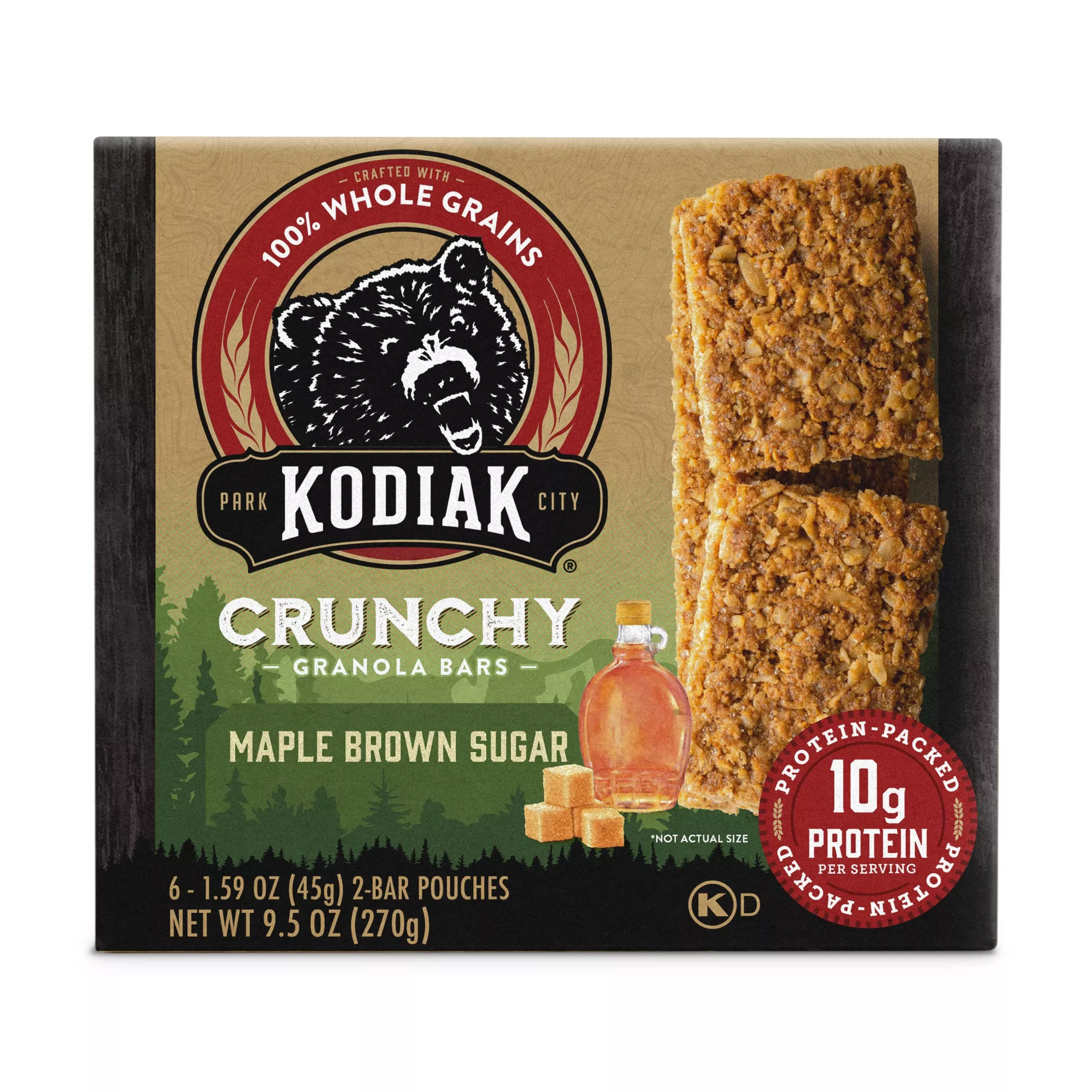 Kodiak Crunchy Granola Snack Bars, Maple Brown Sugar, High Protein, 100% Whole Grains, 1 Box With 6 Pouches (12 Bars)