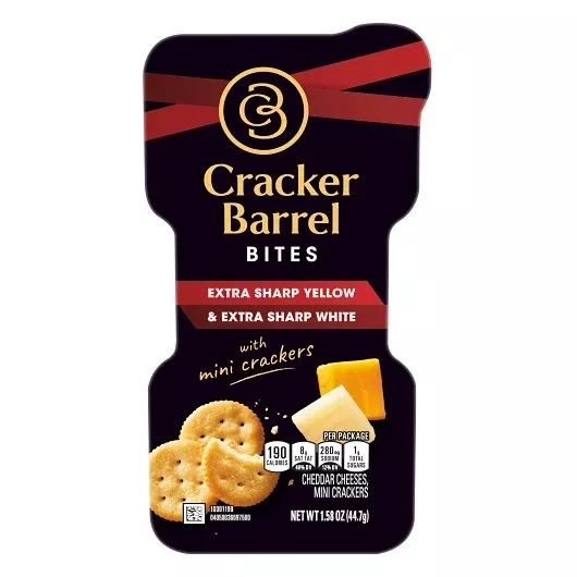 Lactalis Heritage Dairy Refrig Cracker Barrel Extra Sharp Yellow Cheddar & Extra Sharp White Cheddar Bites with Mini Crackers, 1.58 Ounce, 5 Per Pack, 2 Per Case (10 Packs Total)
