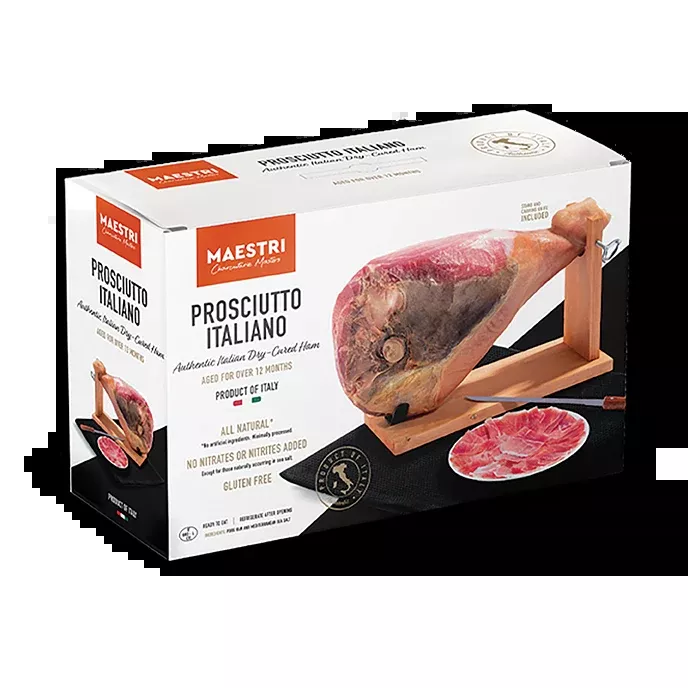 Maestri PROSCIUTTO ITALIANO Authentic Italian Dry-Cured Ham, BONE-IN W STAND/KNIFE