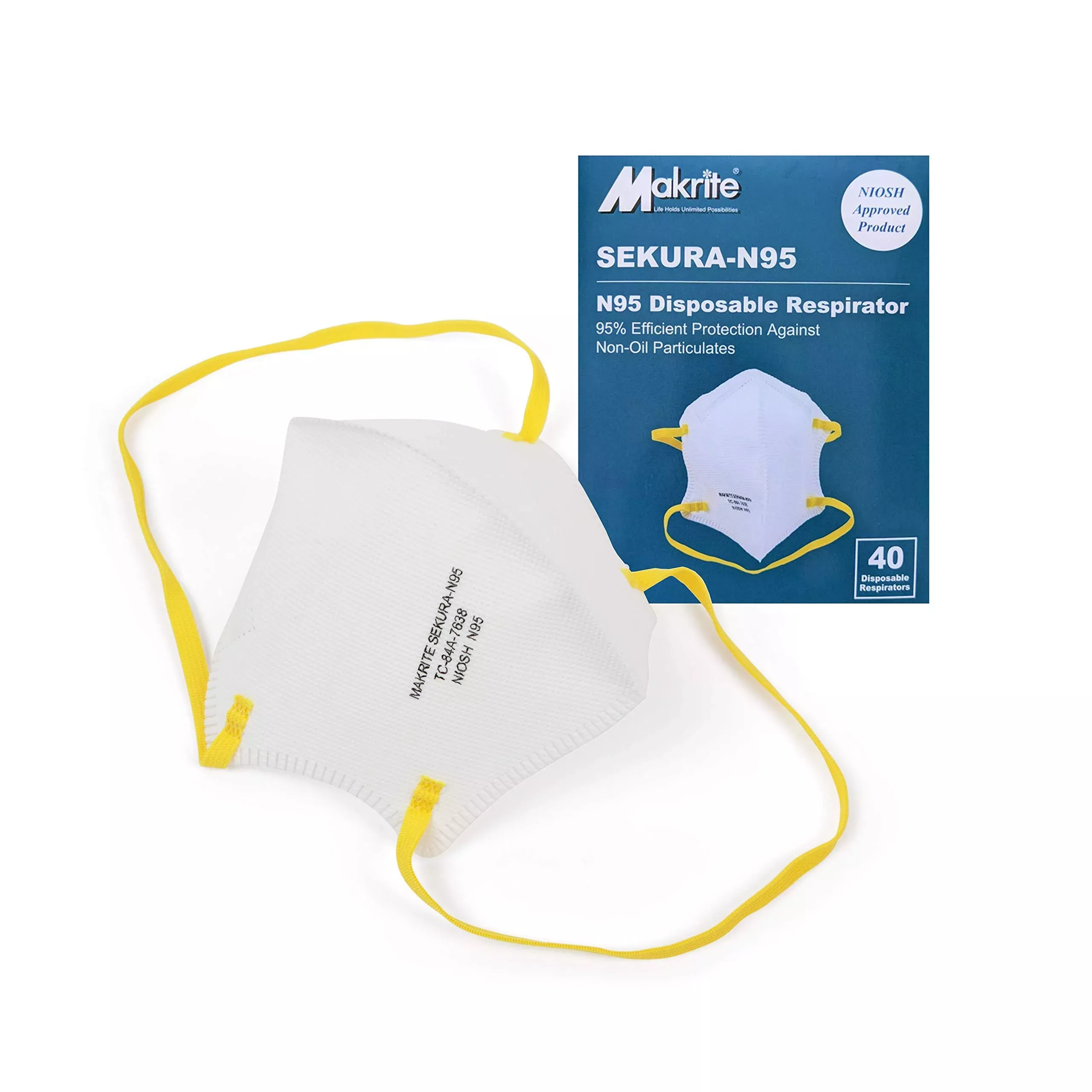 Makrite Sekura N95 Foldable Particulate Respirator Mask, Niosh Certifi