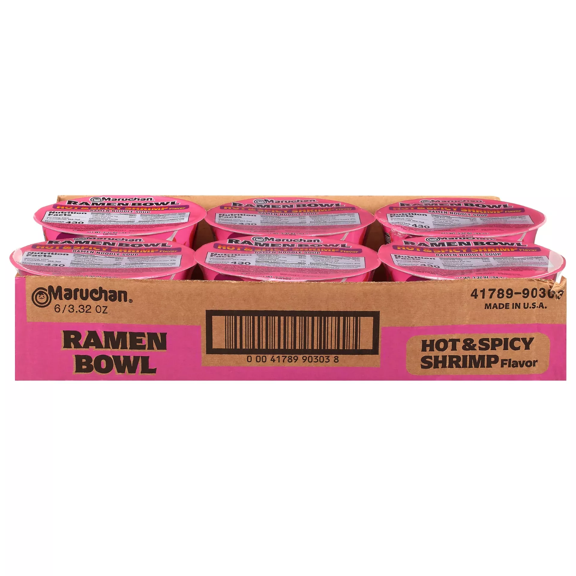 Maruchan Bowl Hot & Spicy Shrimp 3.3200 Ounce Size - 6 Per Case
