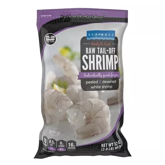 The Mazzetta Company Seamazz 21-25 Count Individually Quick Frozen Ready to Cook Raw Tail-off Peeled Deveined White Shrimp 2 Pound - 5 Per Case