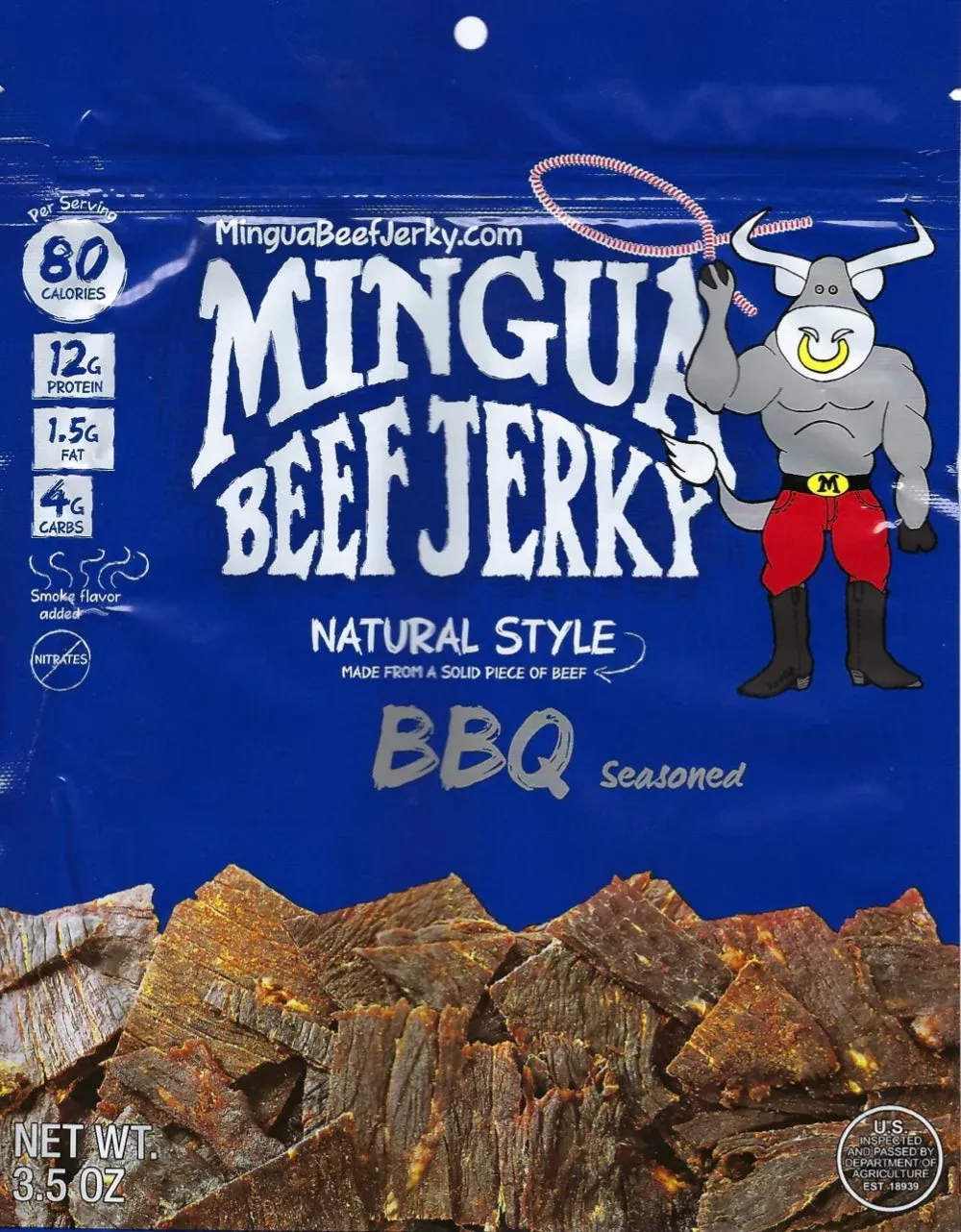 Mingua BBQ Beef Jerky, 3.5 oz Bag