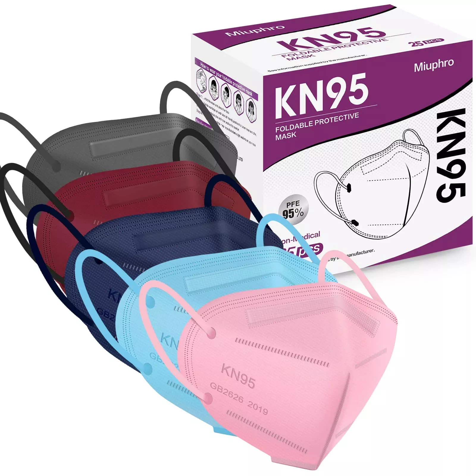 Miuphro Kn95 Disposable Face Mask Multicolor Kn95 Safety Masks, 5-Ply